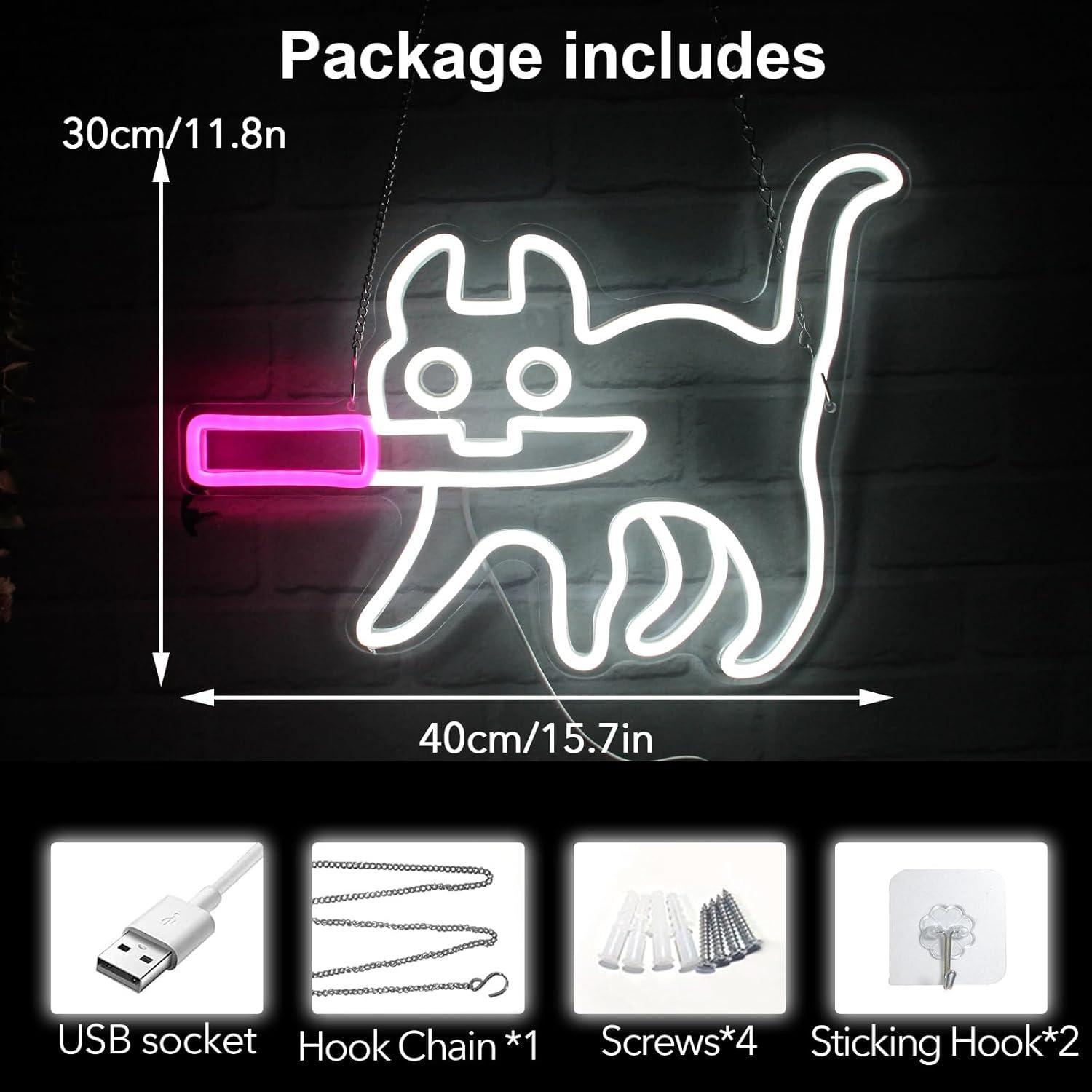 Luz de Neón Regulable Jesalah Gato Blanco y Rosa 30x40cm