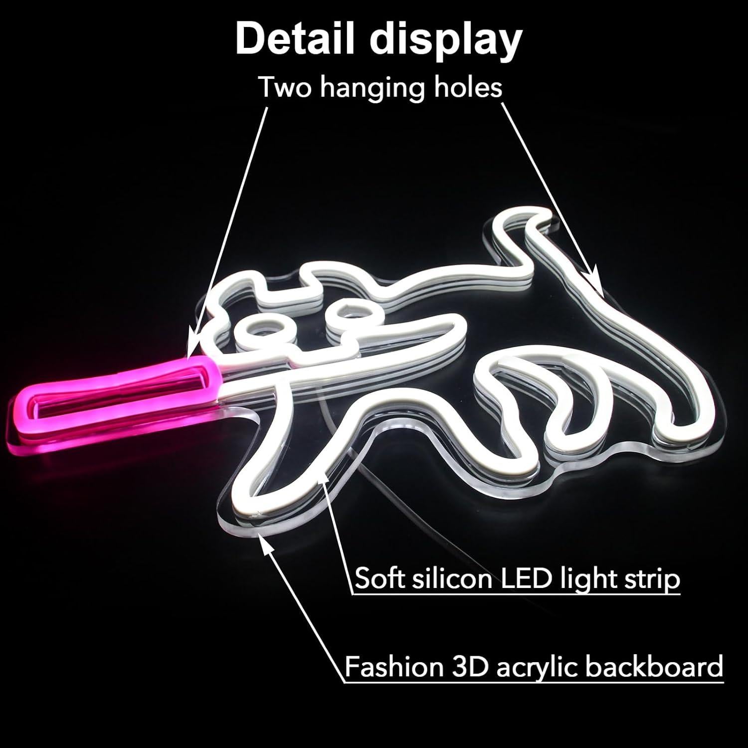 Luz de Neón Regulable Jesalah Gato Blanco y Rosa 30x40cm