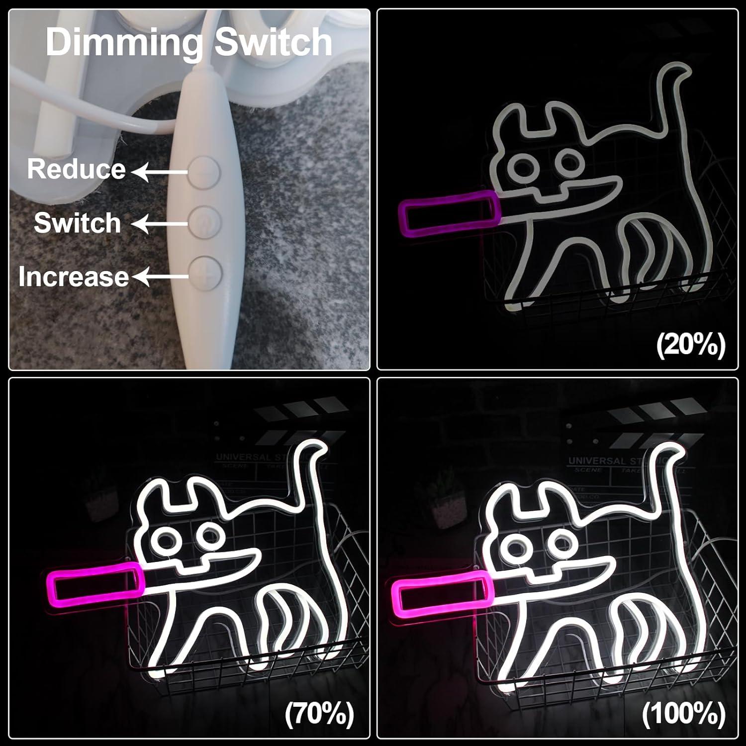 Luz de Neón Regulable Jesalah Gato Blanco y Rosa 30x40cm