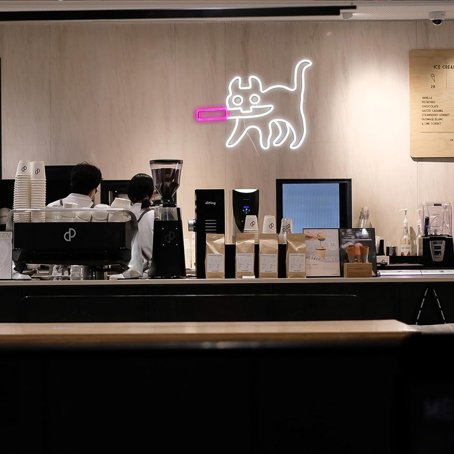 Luz de Neón Regulable Jesalah Gato Blanco y Rosa 30x40cm