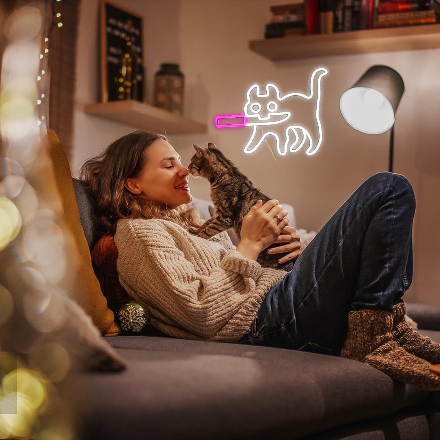 Luz de Neón Regulable Jesalah Gato Blanco y Rosa 30x40cm