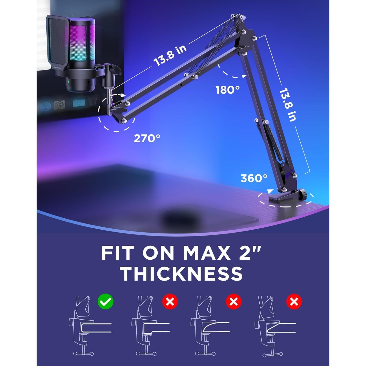 Micrófono USB InnoGear CM38X para Gaming con RGB y Soporte