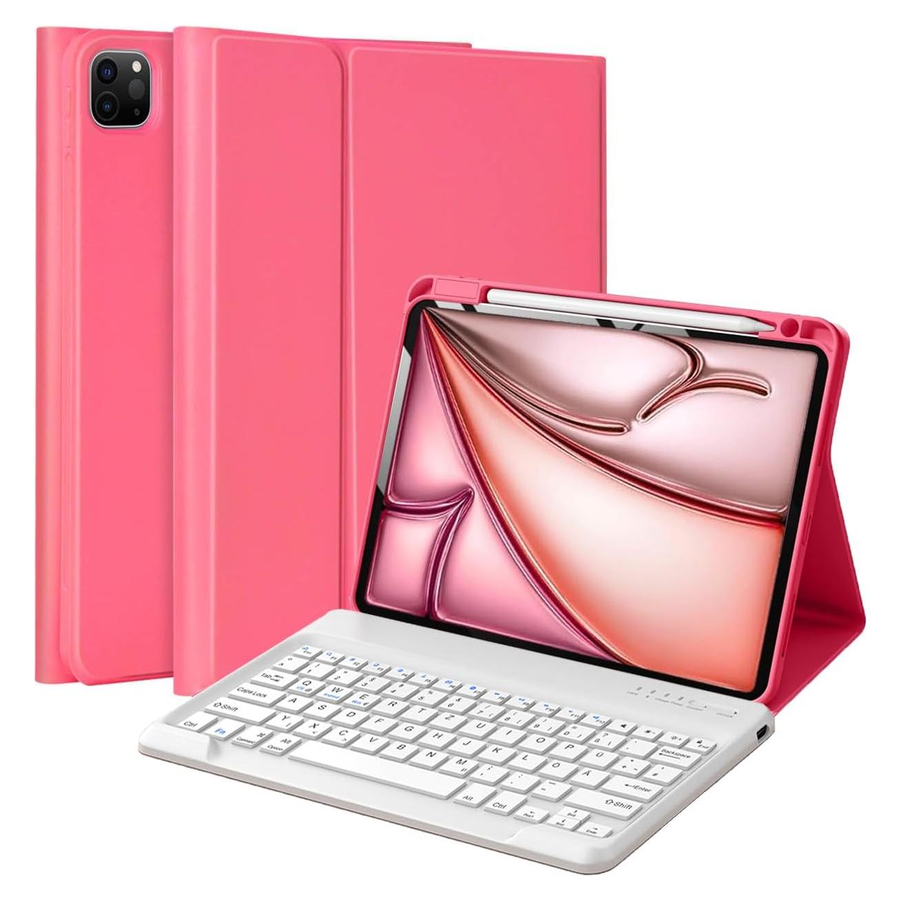 Funda Teclado Bluetooth AMOUOGOEY para iPad Air 13 y Pro 12.9 Rojo