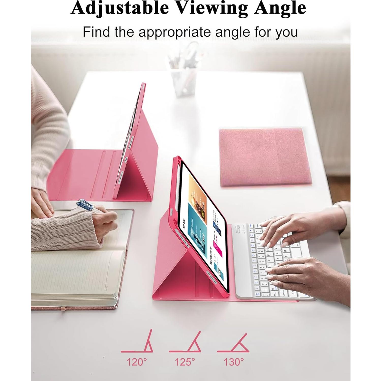 Funda Teclado Bluetooth AMOUOGOEY para iPad Air 13 y Pro 12.9 Rojo