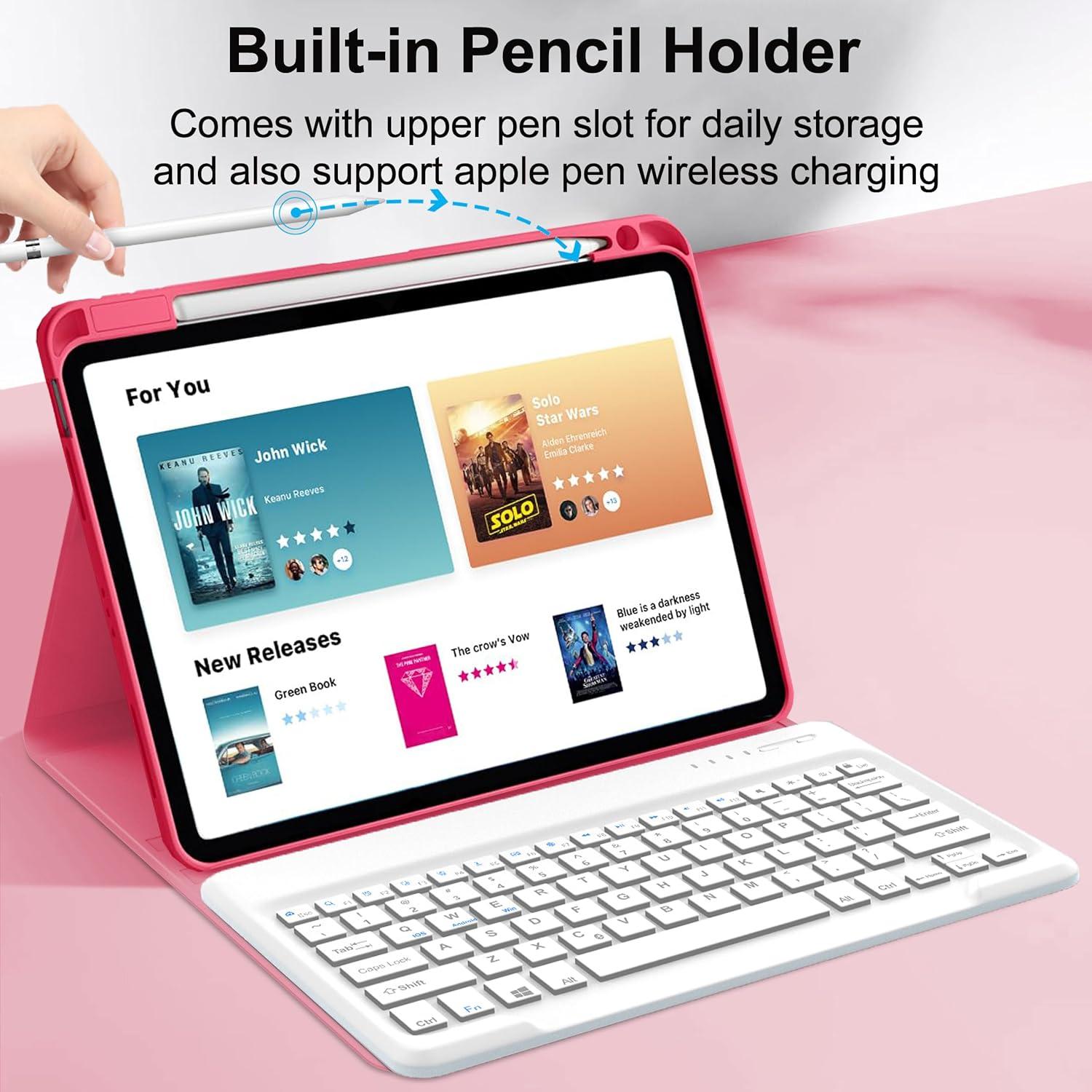 Funda Teclado Bluetooth AMOUOGOEY para iPad Air 13 y Pro 12.9 Rojo