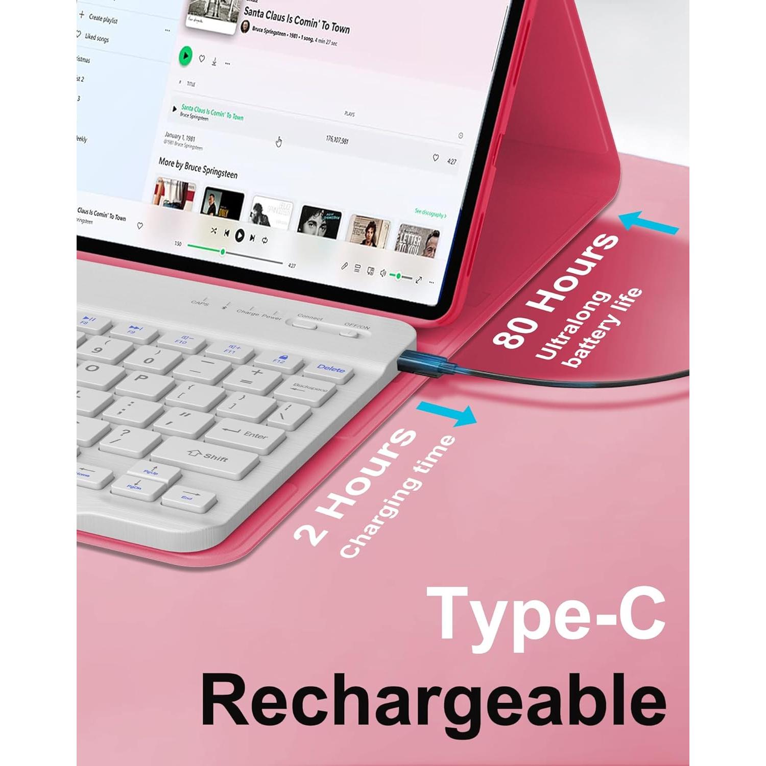 Funda Teclado Bluetooth AMOUOGOEY para iPad Air 13 y Pro 12.9 Rojo