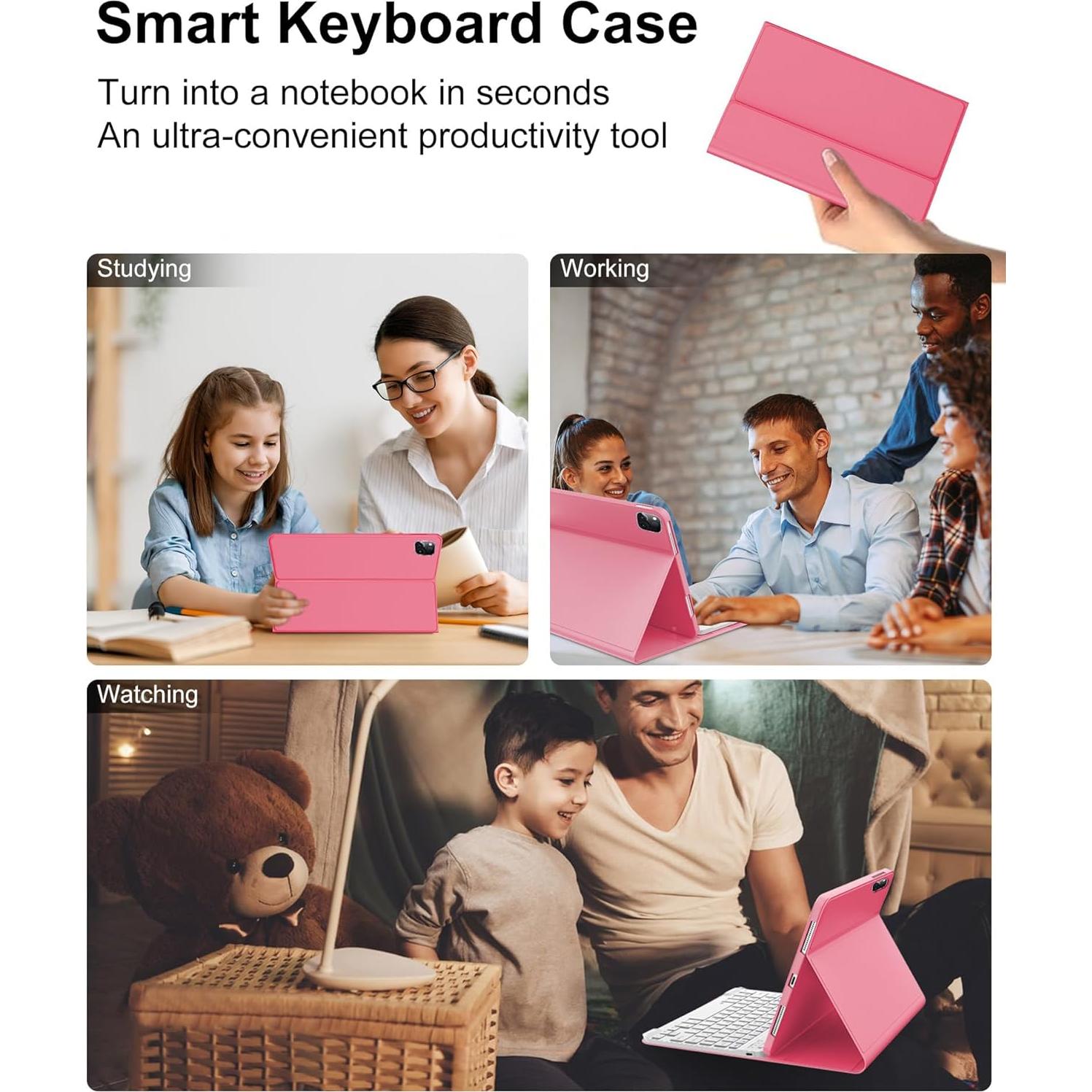 Funda Teclado Bluetooth AMOUOGOEY para iPad Air 13 y Pro 12.9 Rojo