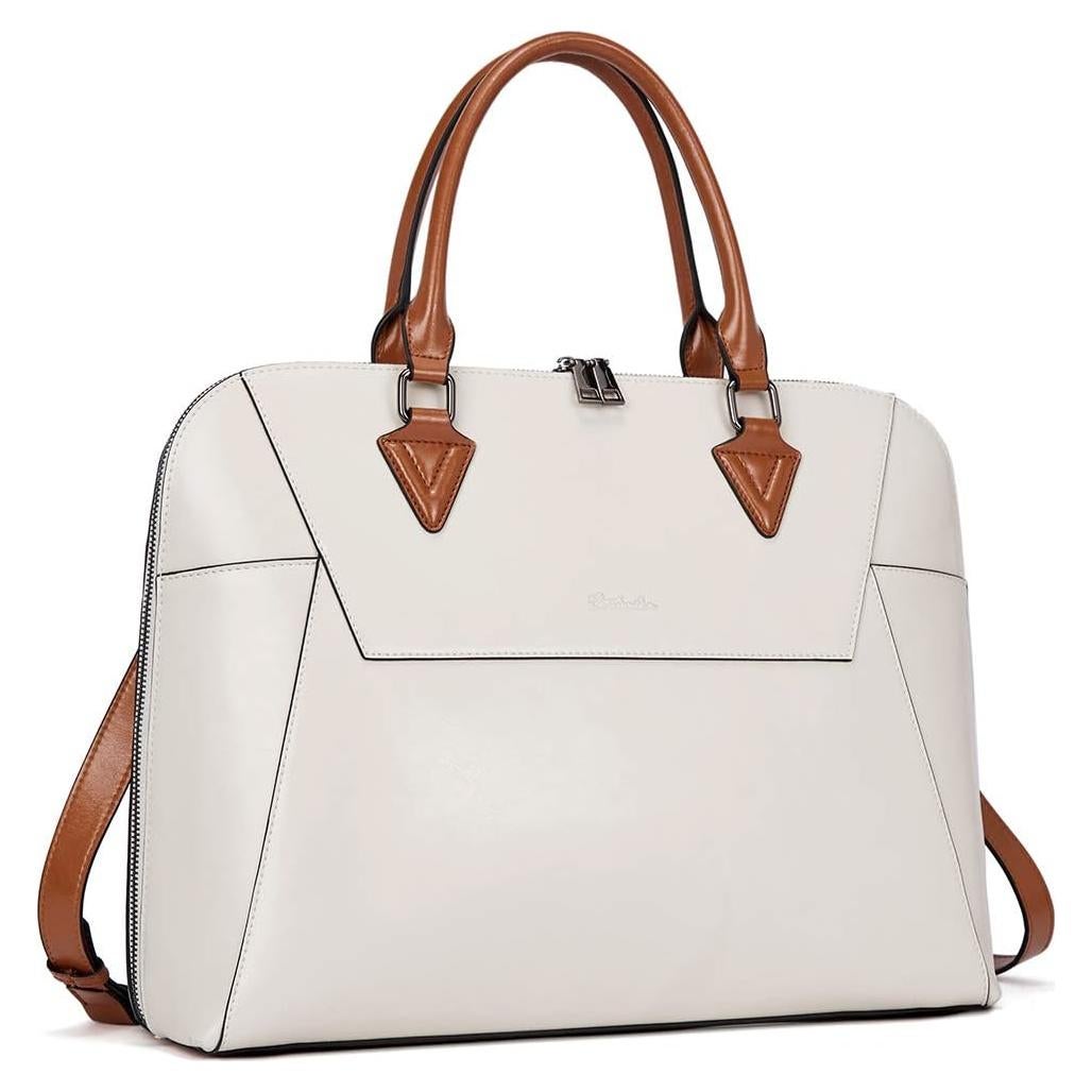 Maletín de Cuero BOSTANTEN para Mujeres 15.6" Beige y Marrón
