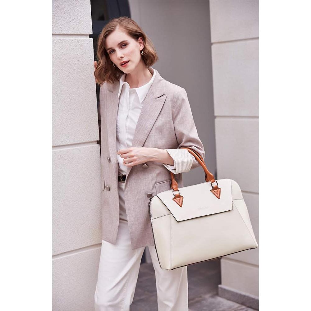 Maletín de Cuero BOSTANTEN para Mujeres 15.6" Beige y Marrón