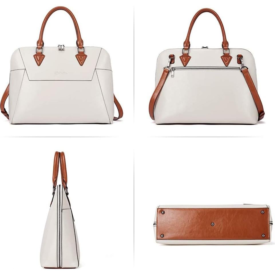Maletín de Cuero BOSTANTEN para Mujeres 15.6" Beige y Marrón