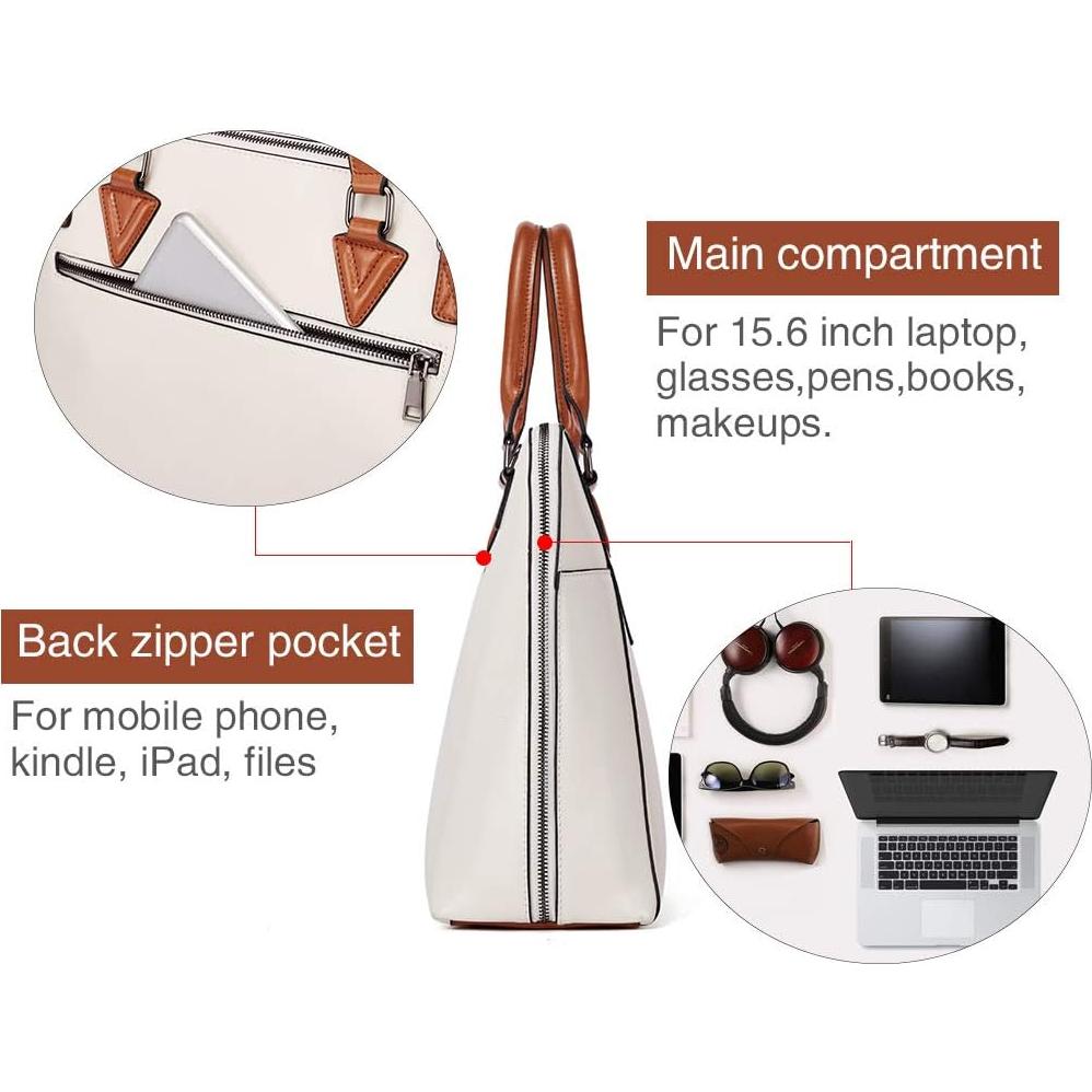 Maletín de Cuero BOSTANTEN para Mujeres 15.6" Beige y Marrón