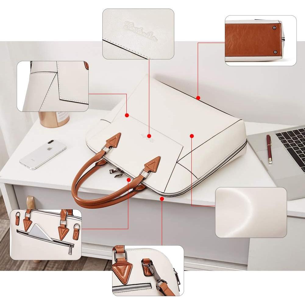 Maletín de Cuero BOSTANTEN para Mujeres 15.6" Beige y Marrón