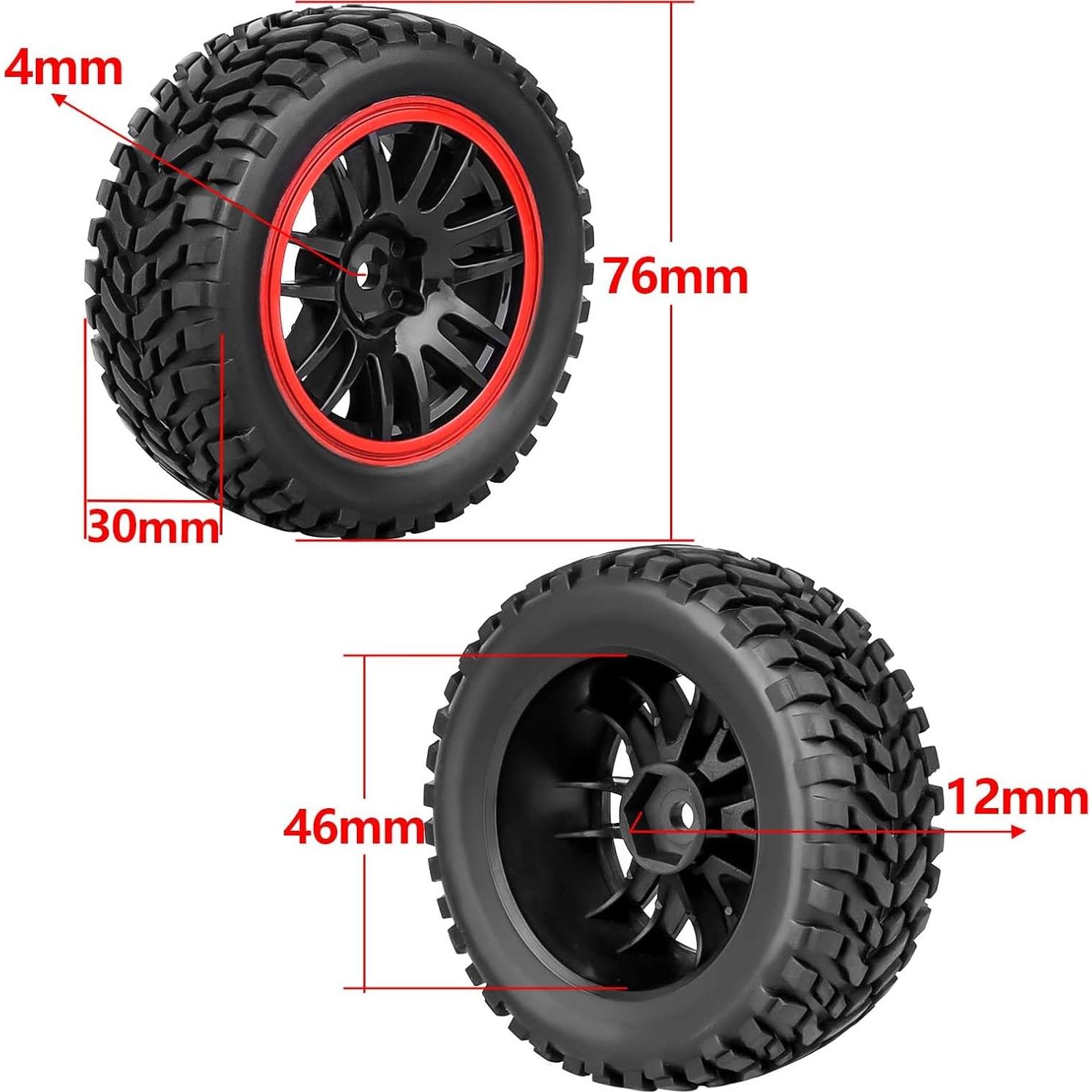 HobbyPark 2.55" Tall 12mm Hex PreGlued 1/10 RC Touring Car Wheels and Tires Set 1.02" 26mm Wide Soft Rubber for Tamiya HPI Traxxas Redcat Kyosho Brushless Motor 2S 3S Lipo (Style 1)