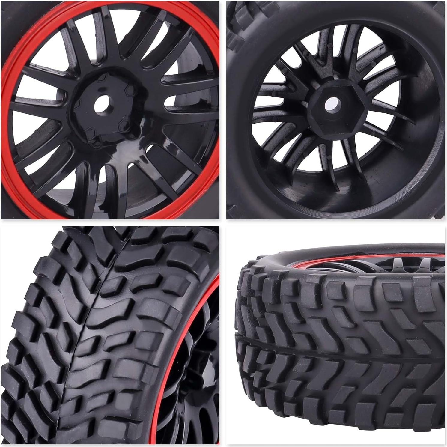 HobbyPark 2.55" Tall 12mm Hex PreGlued 1/10 RC Touring Car Wheels and Tires Set 1.02" 26mm Wide Soft Rubber for Tamiya HPI Traxxas Redcat Kyosho Brushless Motor 2S 3S Lipo (Style 1)