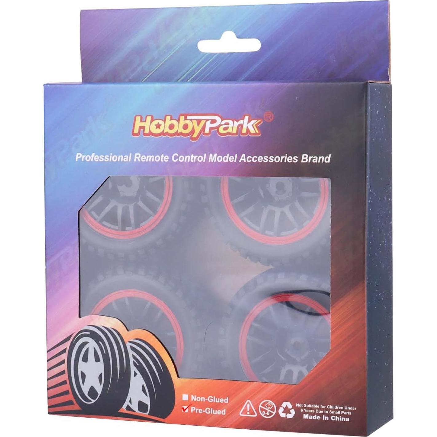 HobbyPark 2.55" Tall 12mm Hex PreGlued 1/10 RC Touring Car Wheels and Tires Set 1.02" 26mm Wide Soft Rubber for Tamiya HPI Traxxas Redcat Kyosho Brushless Motor 2S 3S Lipo (Style 1)