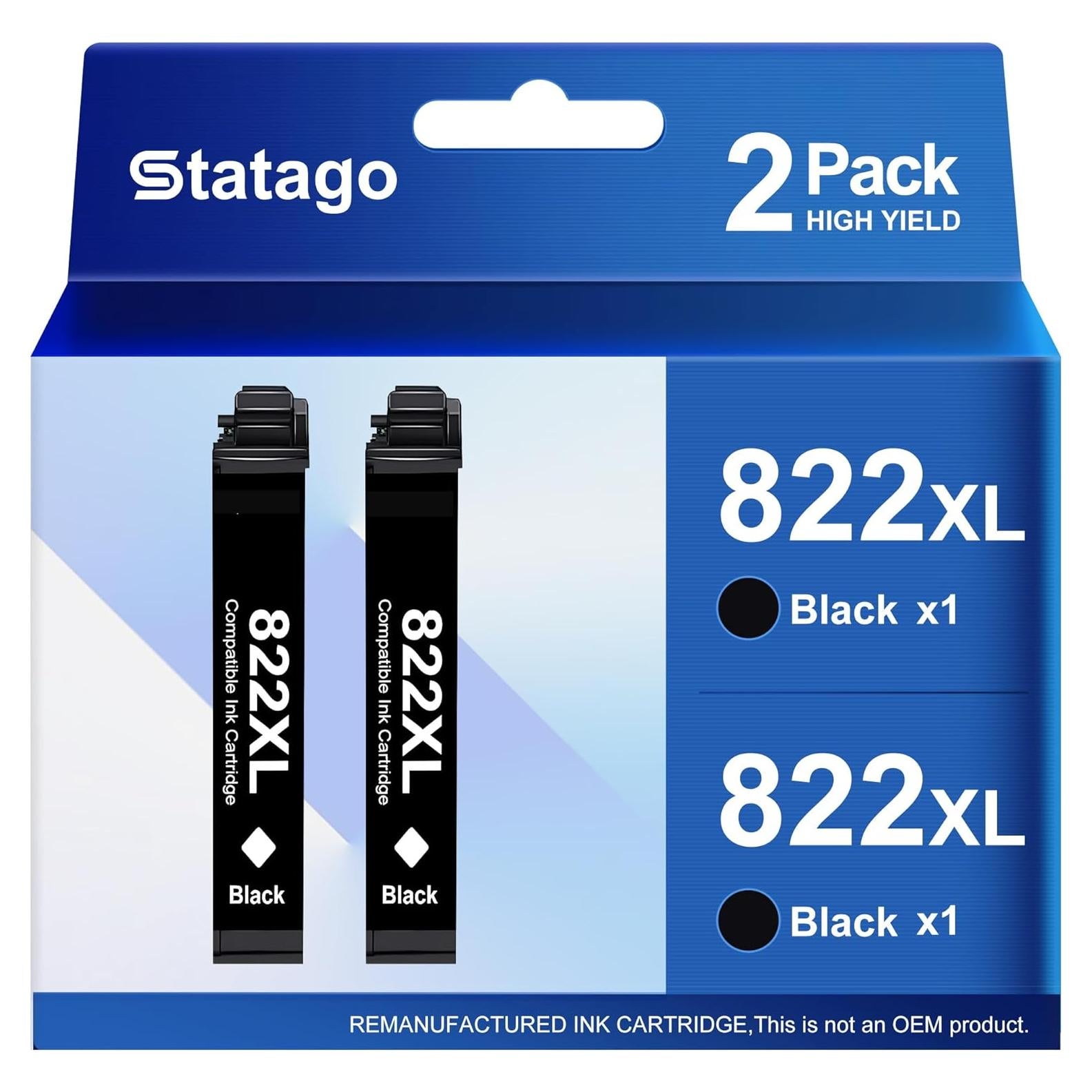 Cartuchos de tinta remanufacturados Statago 822XL negro (2 unidades)