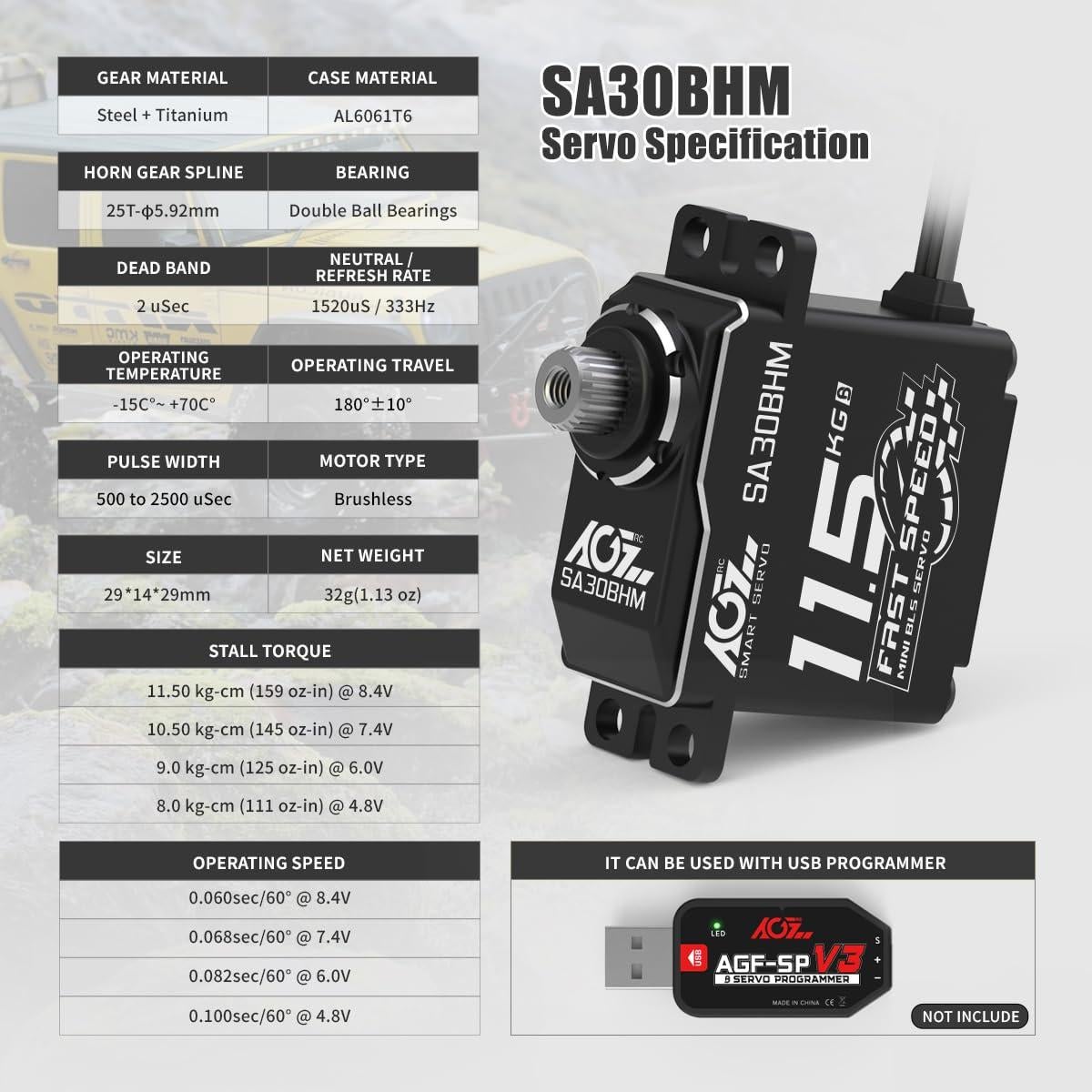 Servo Digital AGF-RC 11.5KG Mini Motor Brushless 29x14mm