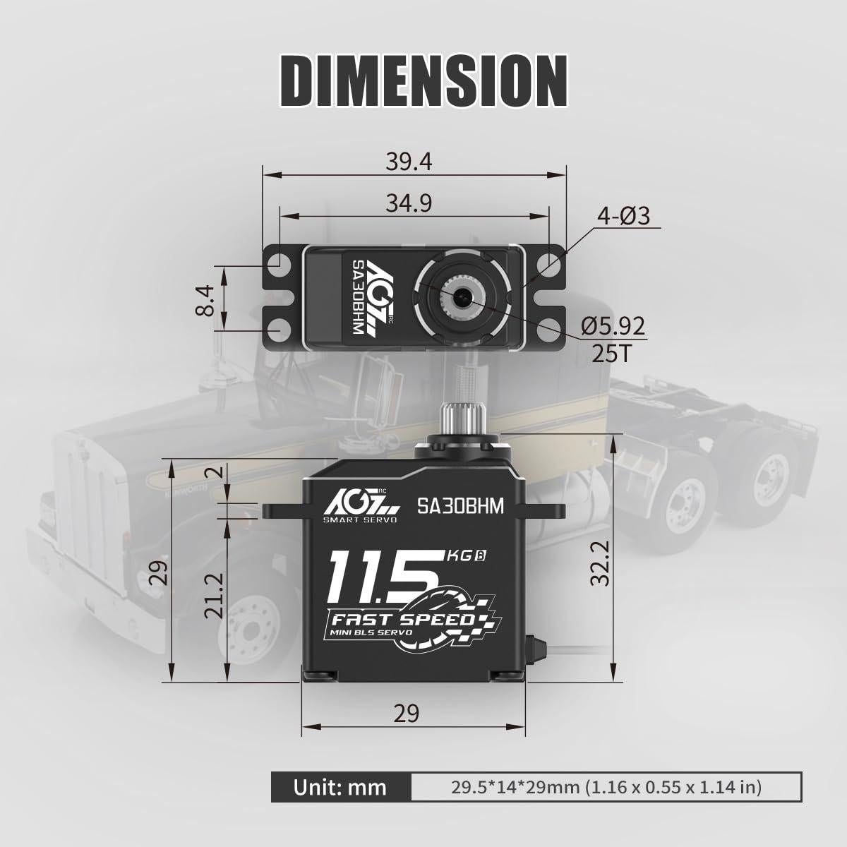 Servo Digital AGF-RC 11.5KG Mini Motor Brushless 29x14mm