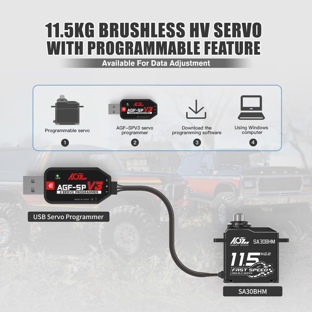 Servo Digital AGF-RC 11.5KG Mini Motor Brushless 29x14mm