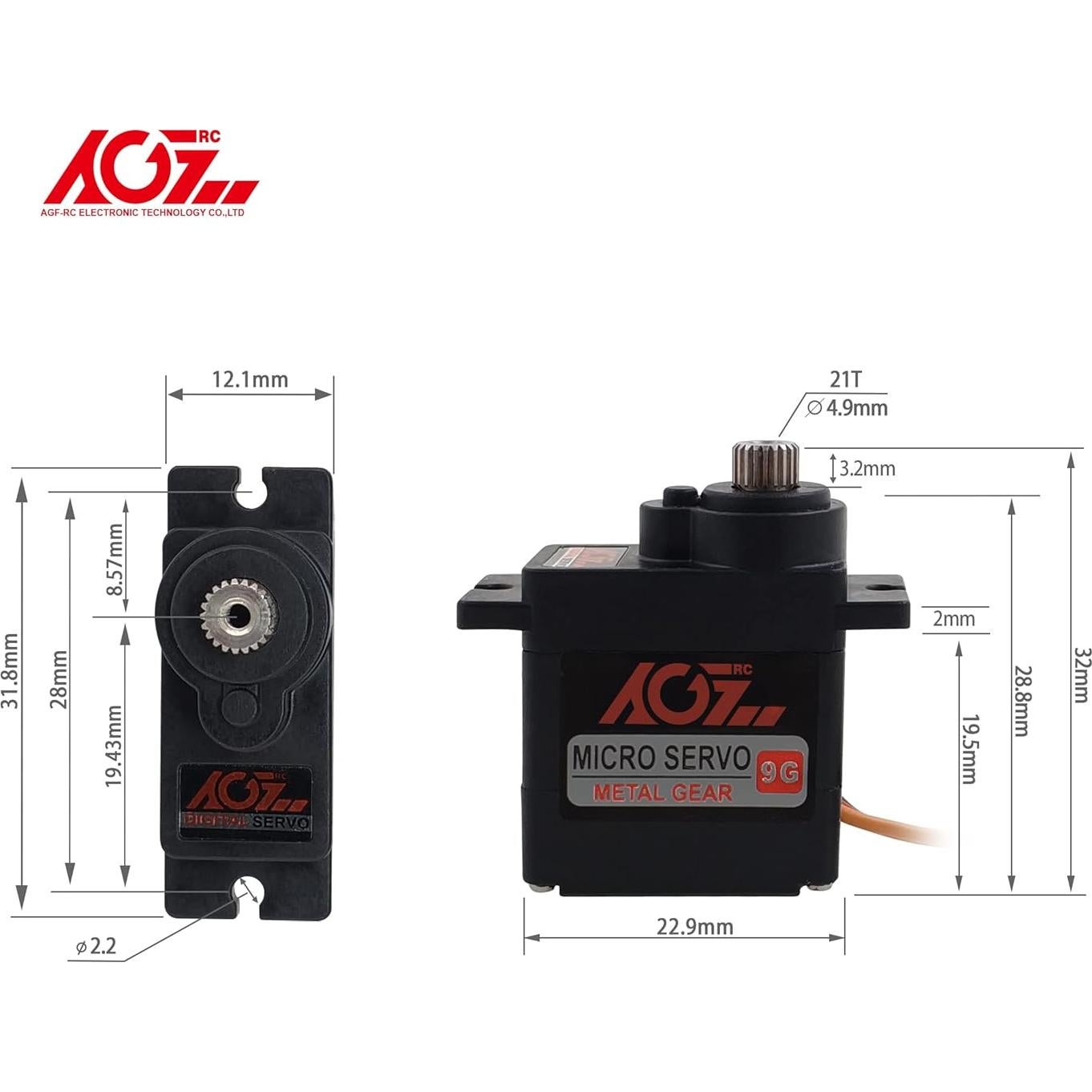 Kit de Servos Micro AGFRC B11DLS 2PCS 2.8KG 180°