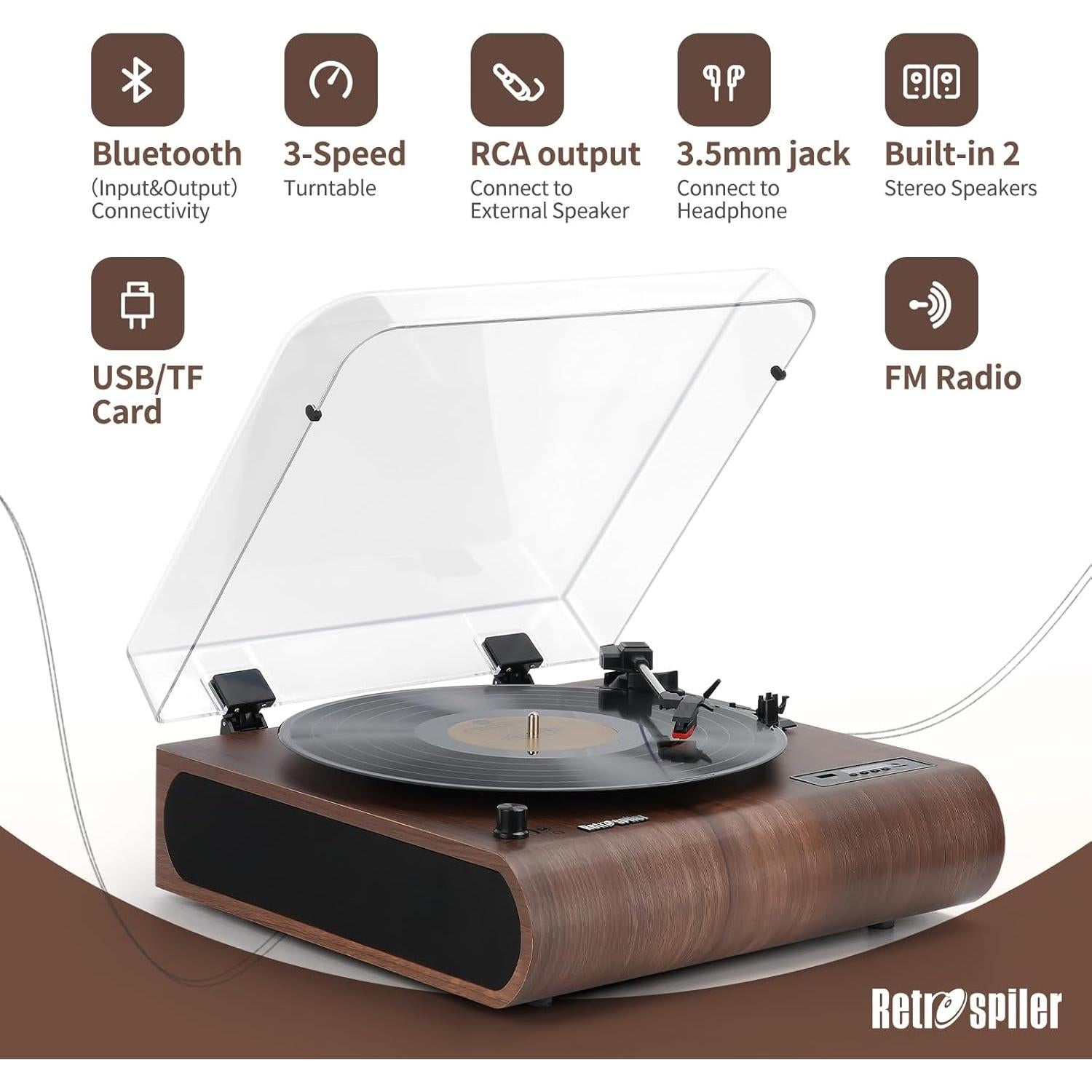 Tocadiscos Bluetooth Retro Retrospiler LP-602 3 Velocidades