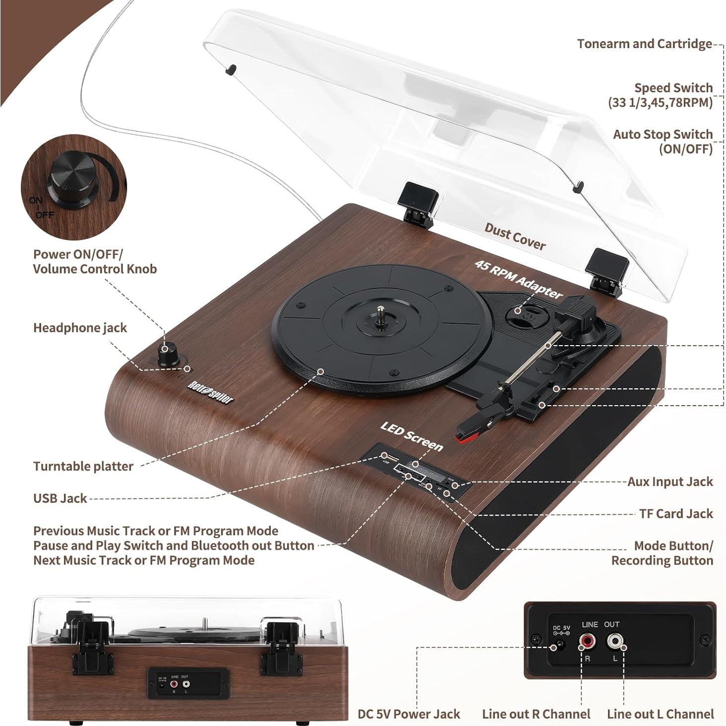 Tocadiscos Bluetooth Retro Retrospiler LP-602 3 Velocidades