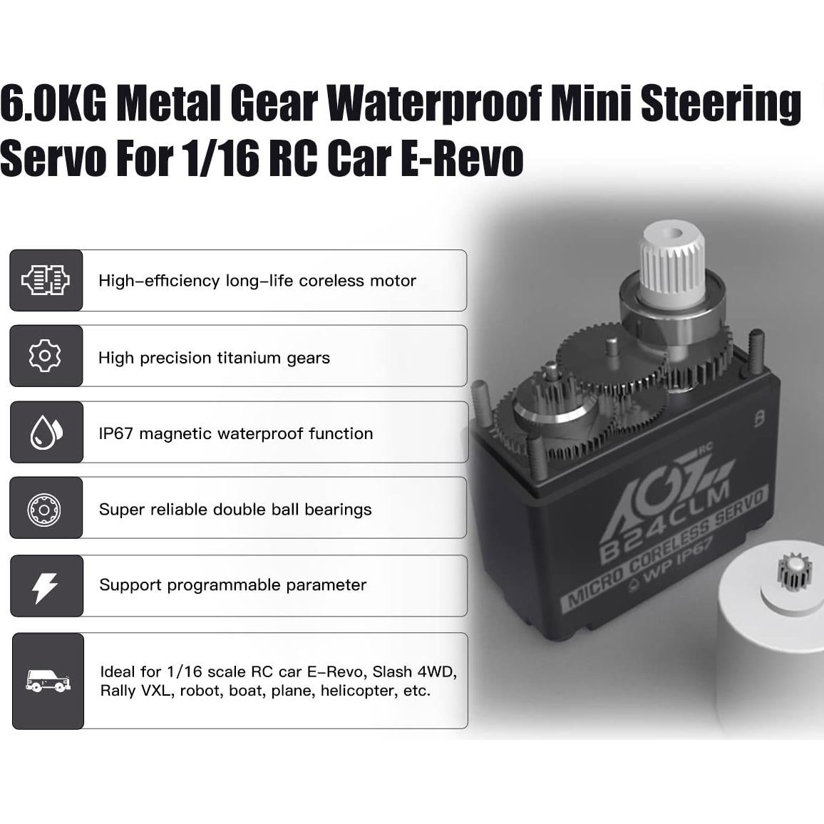 Mini Servo Digital AGFRC 6KG a Prueba de Agua 1/16