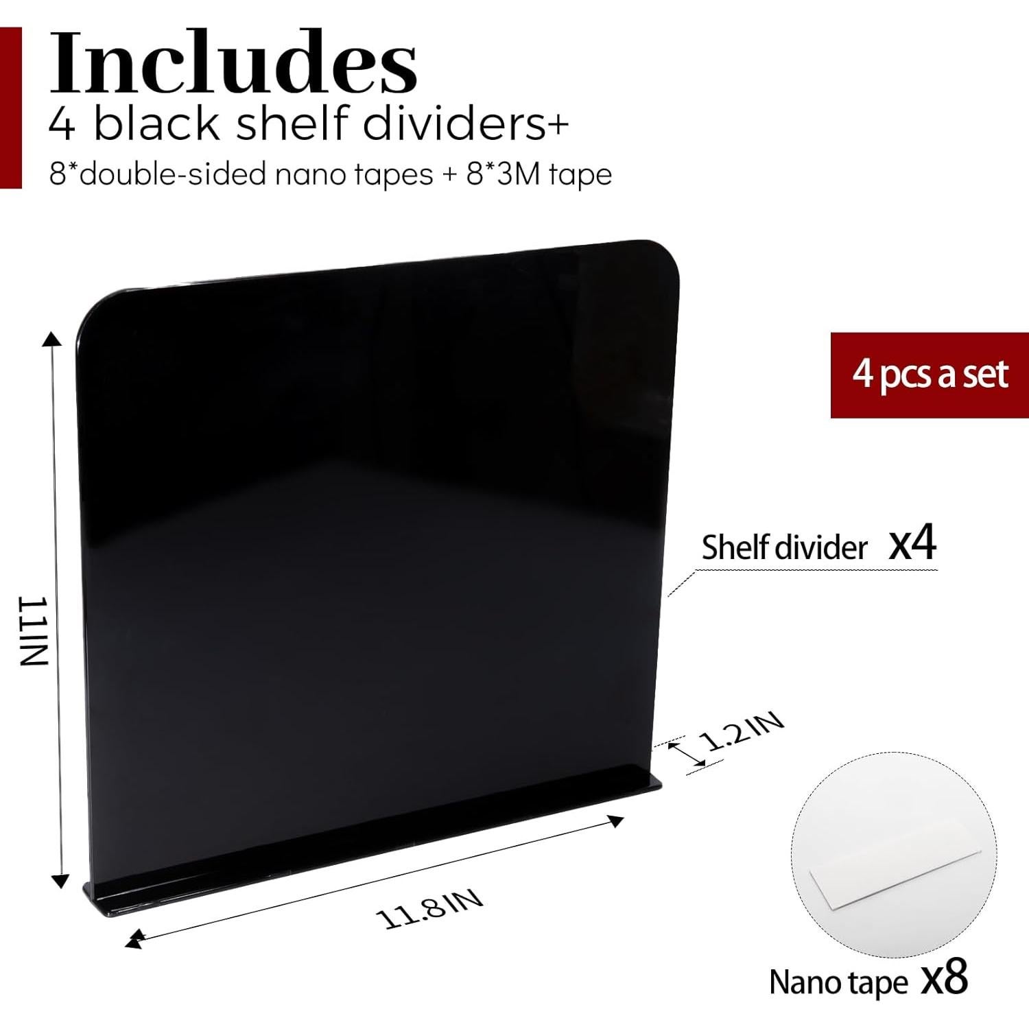 Divisores de Estante ROUFA Clear, 4 Piezas Acrílico Negro 30x28cm