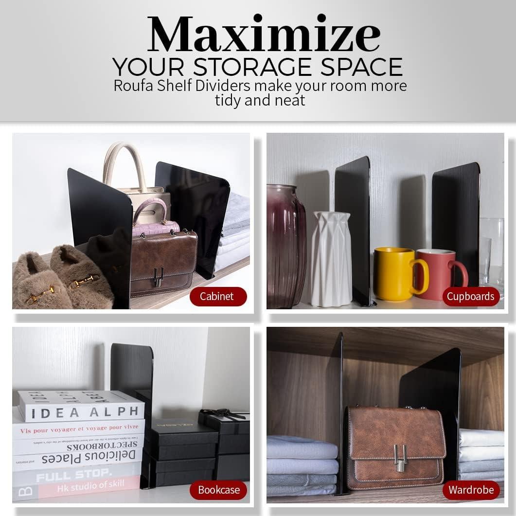 Divisores de Estante ROUFA Clear, 4 Piezas Acrílico Negro 30x28cm