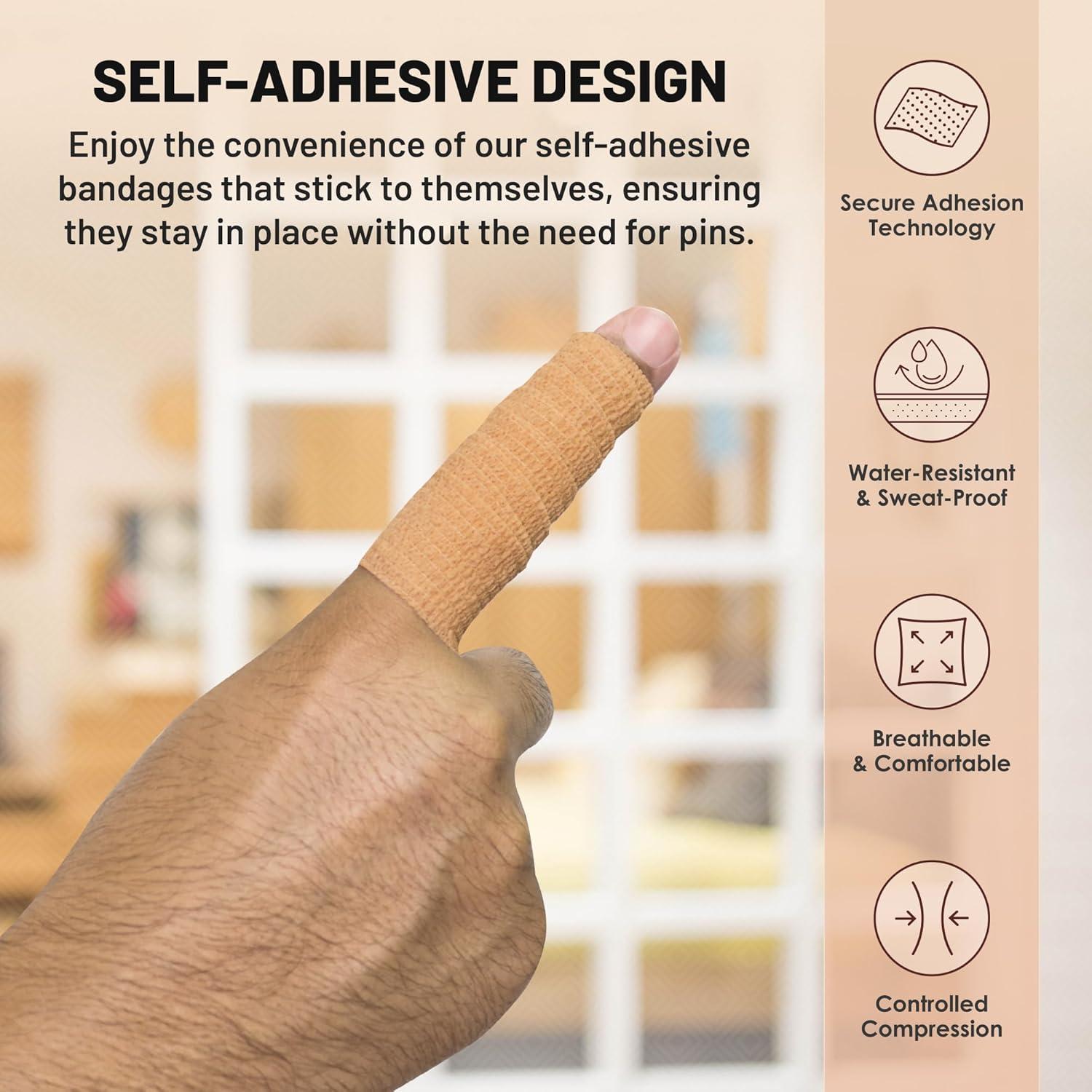 Cinta Cohesiva Autoadherente MEDca - Paquete de 6 Rollos Beige