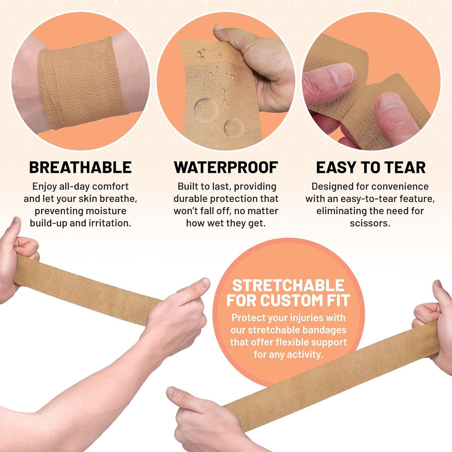 Cinta Cohesiva Autoadherente MEDca - Paquete de 6 Rollos Beige