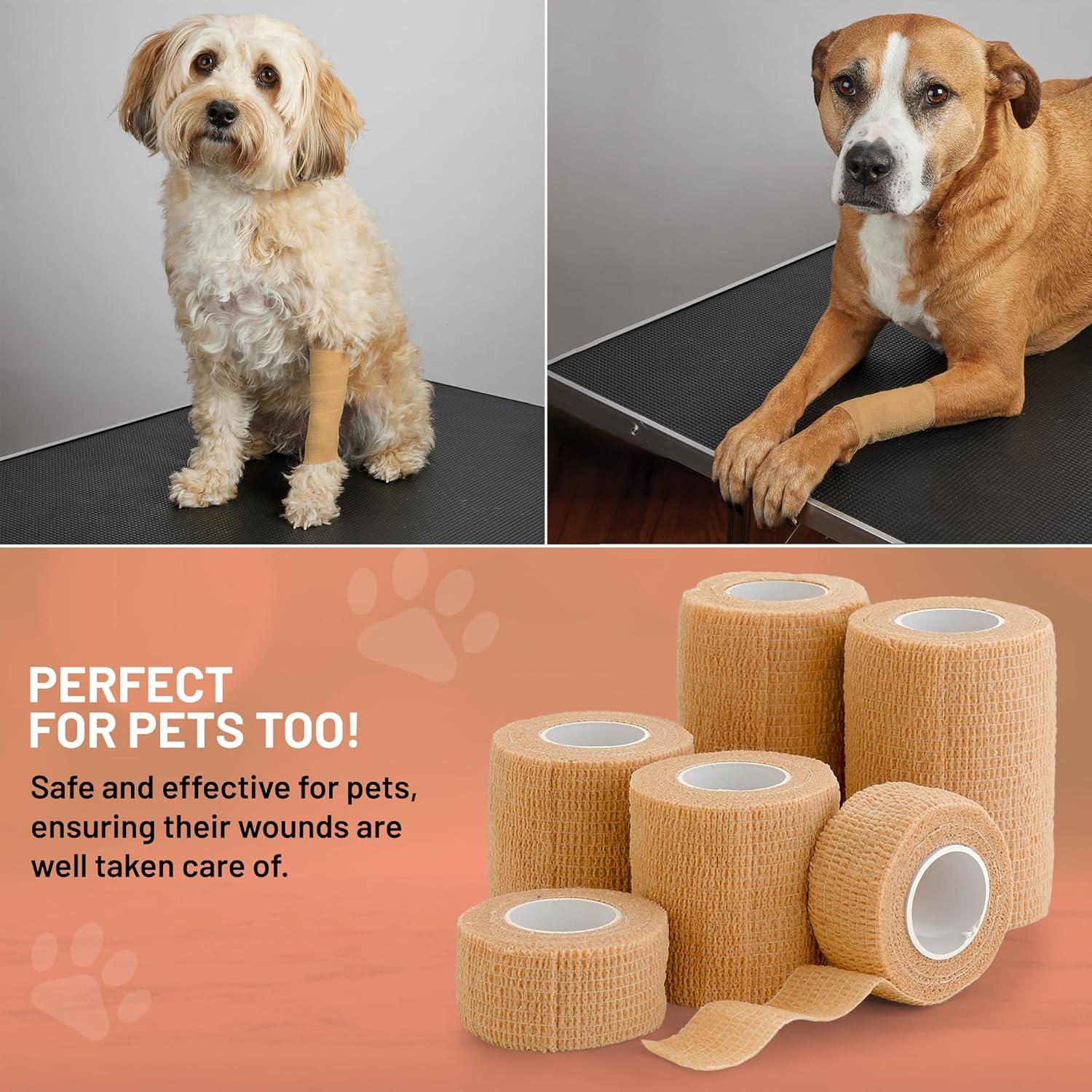 Cinta Cohesiva Autoadherente MEDca - Paquete de 6 Rollos Beige