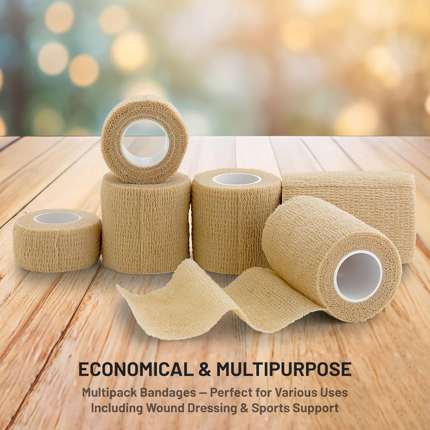 Cinta Cohesiva Autoadherente MEDca - Paquete de 6 Rollos Beige