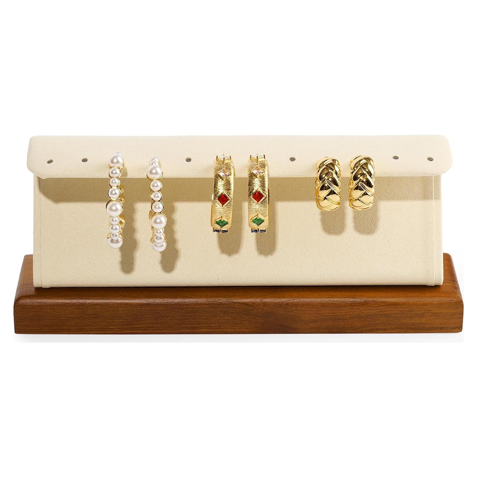 Soporte de Joyería de Madera Woodten Beige para Pendientes