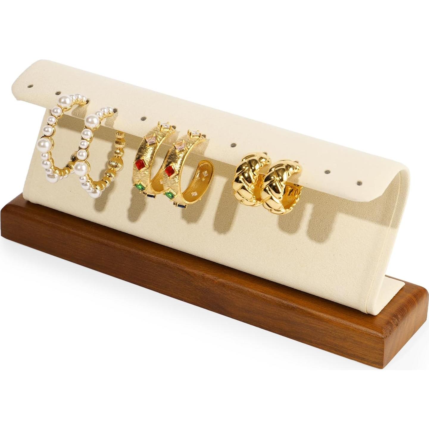 Soporte de Joyería de Madera Woodten Beige para Pendientes