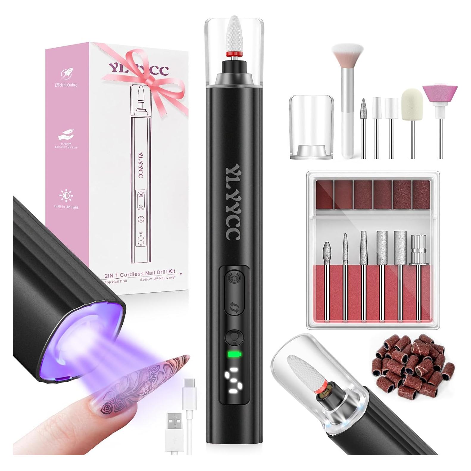 Fresadora de Uñas Inalámbrica YLYYCC con Lámpara UV 5 Velocidades