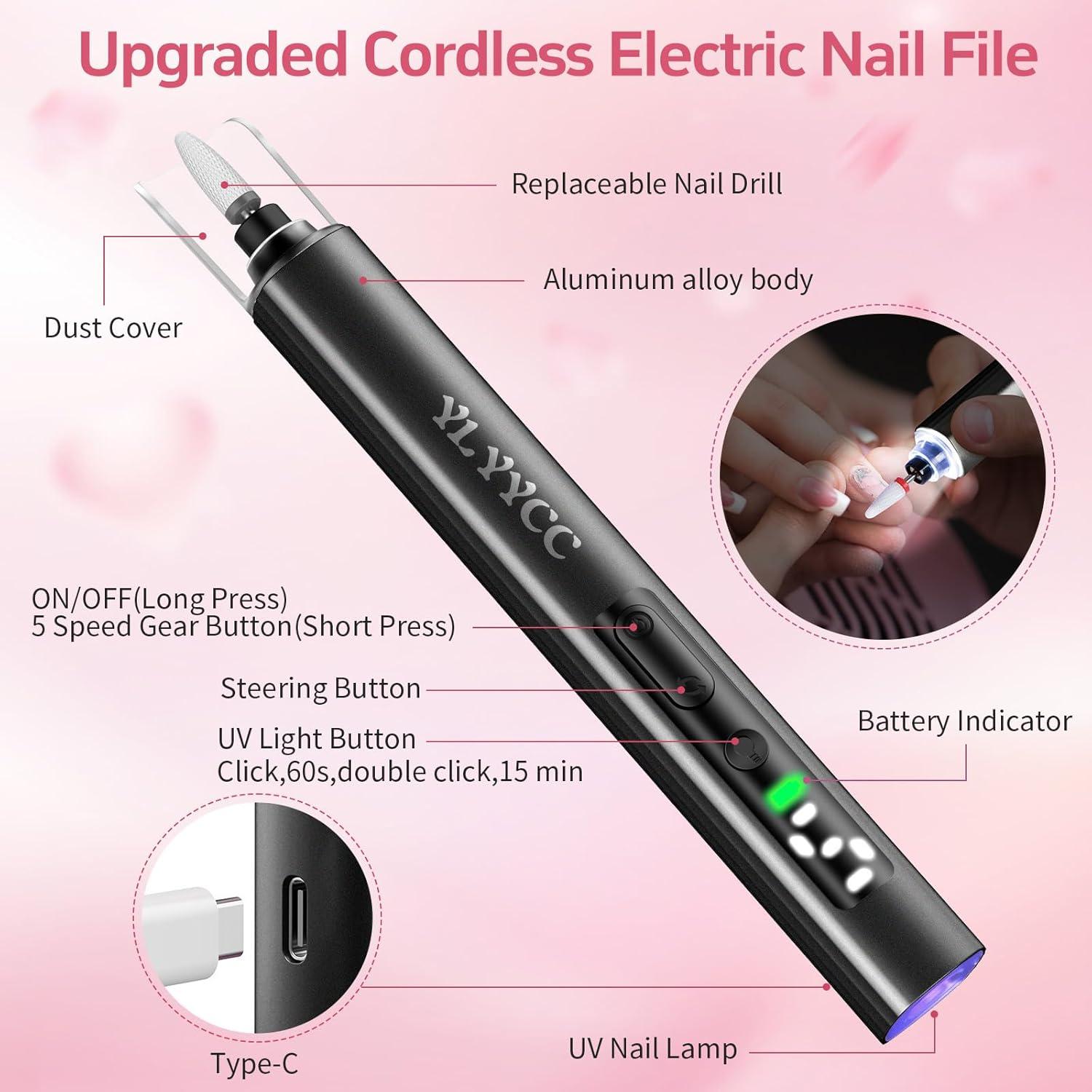 Fresadora de Uñas Inalámbrica YLYYCC con Lámpara UV 5 Velocidades