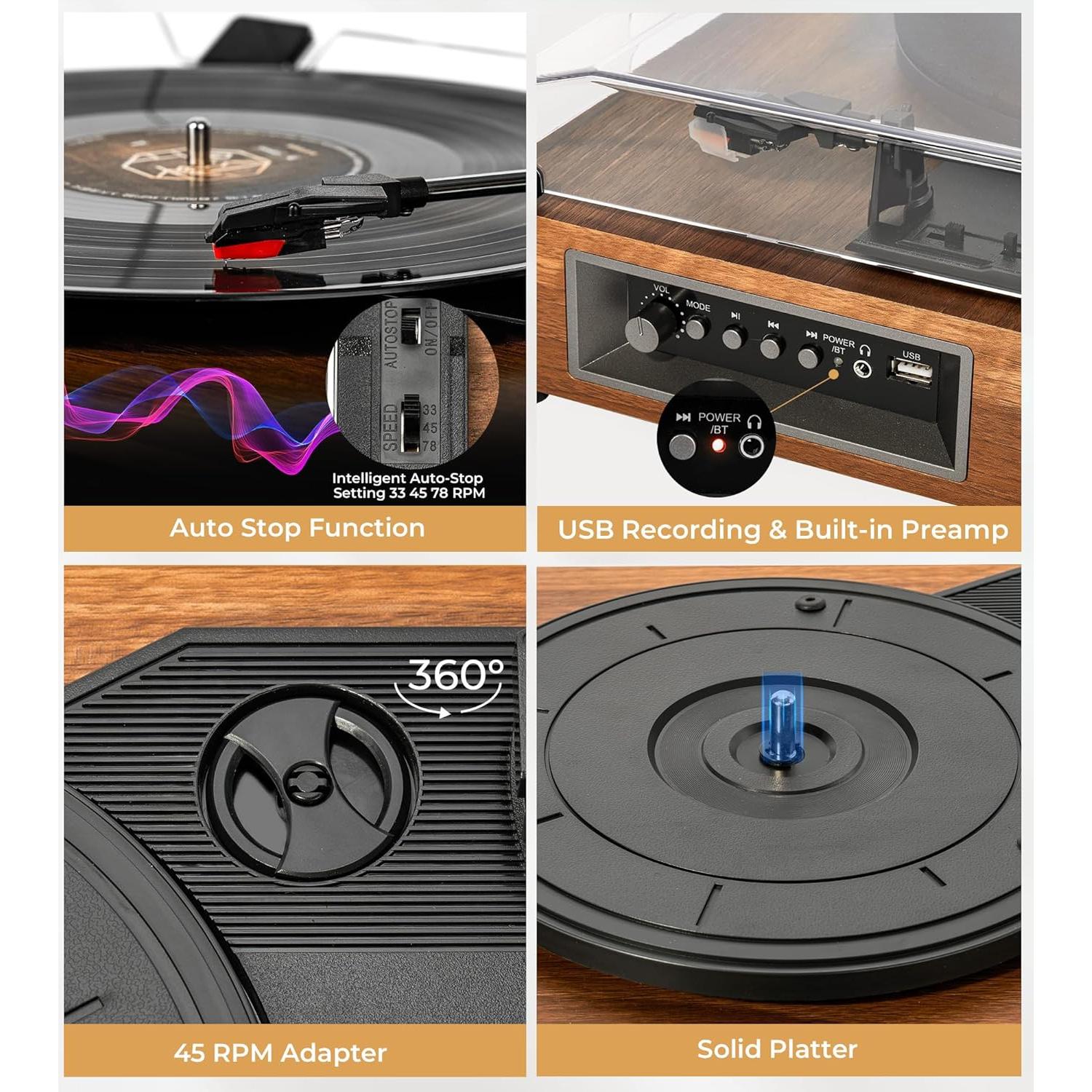 Tocadiscos Vangoa RP-01 Bluetooth 3 Velocidades con Altavoces