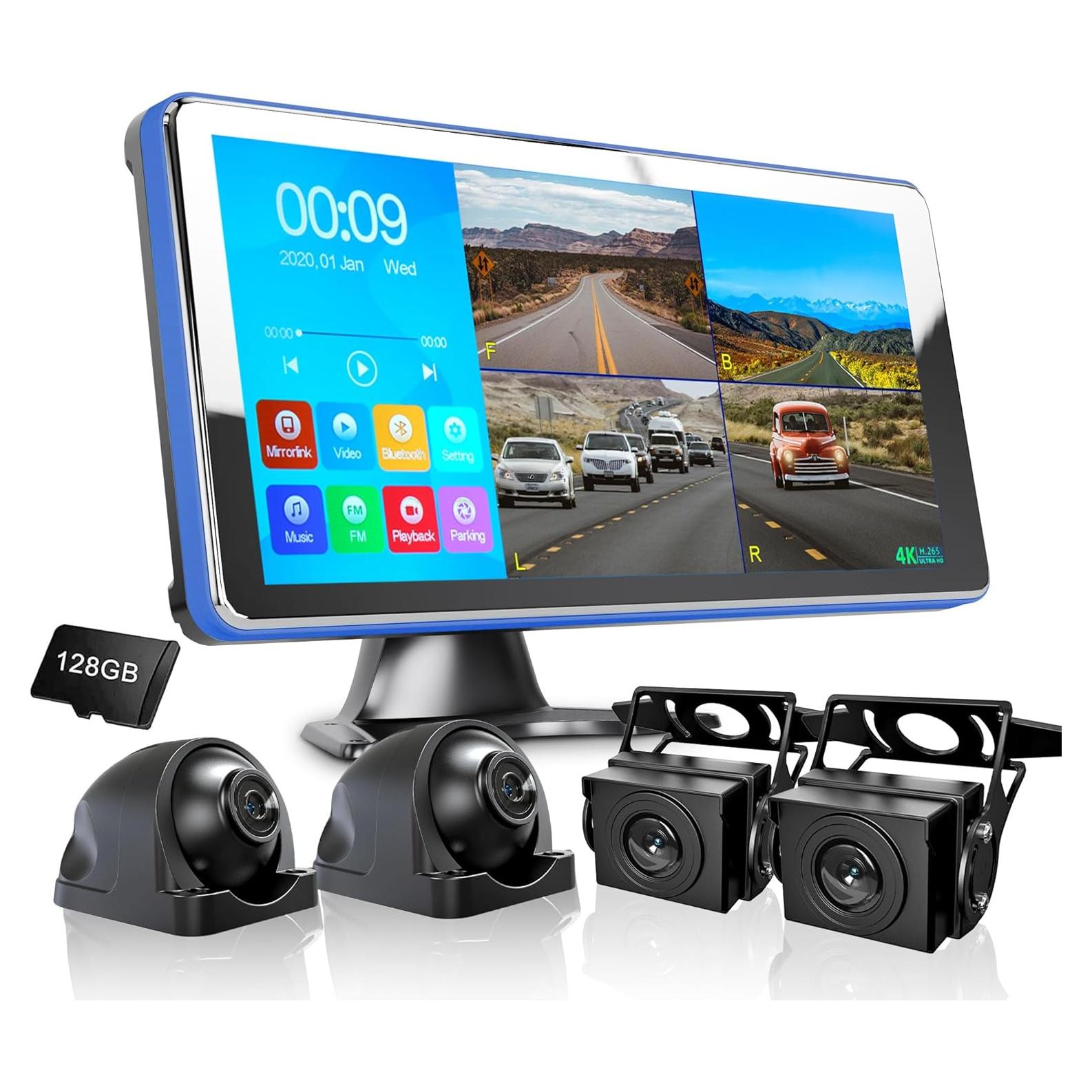 Cámara de Respaldo 4K ASLONG 10.36" con 4 Cámaras AHD