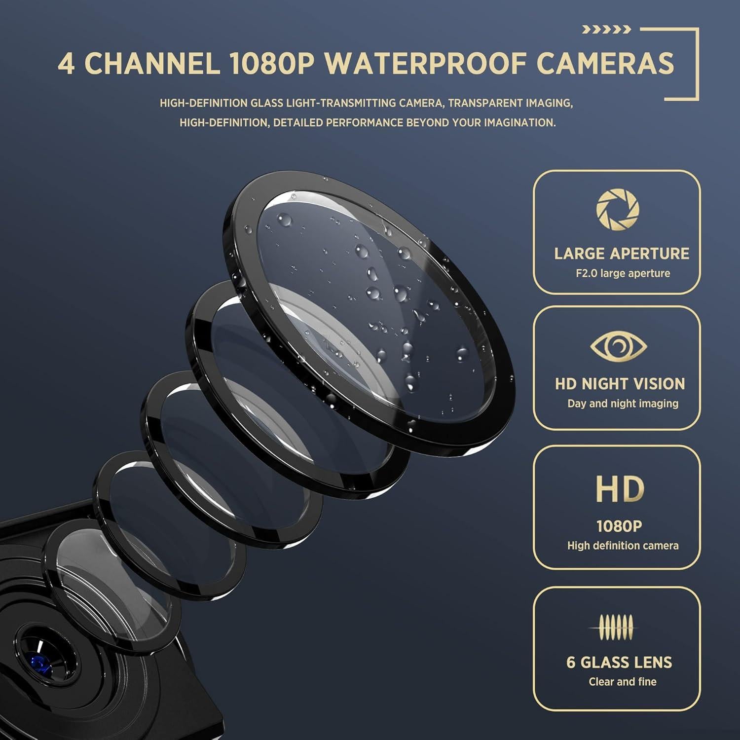 Cámara de Respaldo 4K ASLONG 10.36" con 4 Cámaras AHD