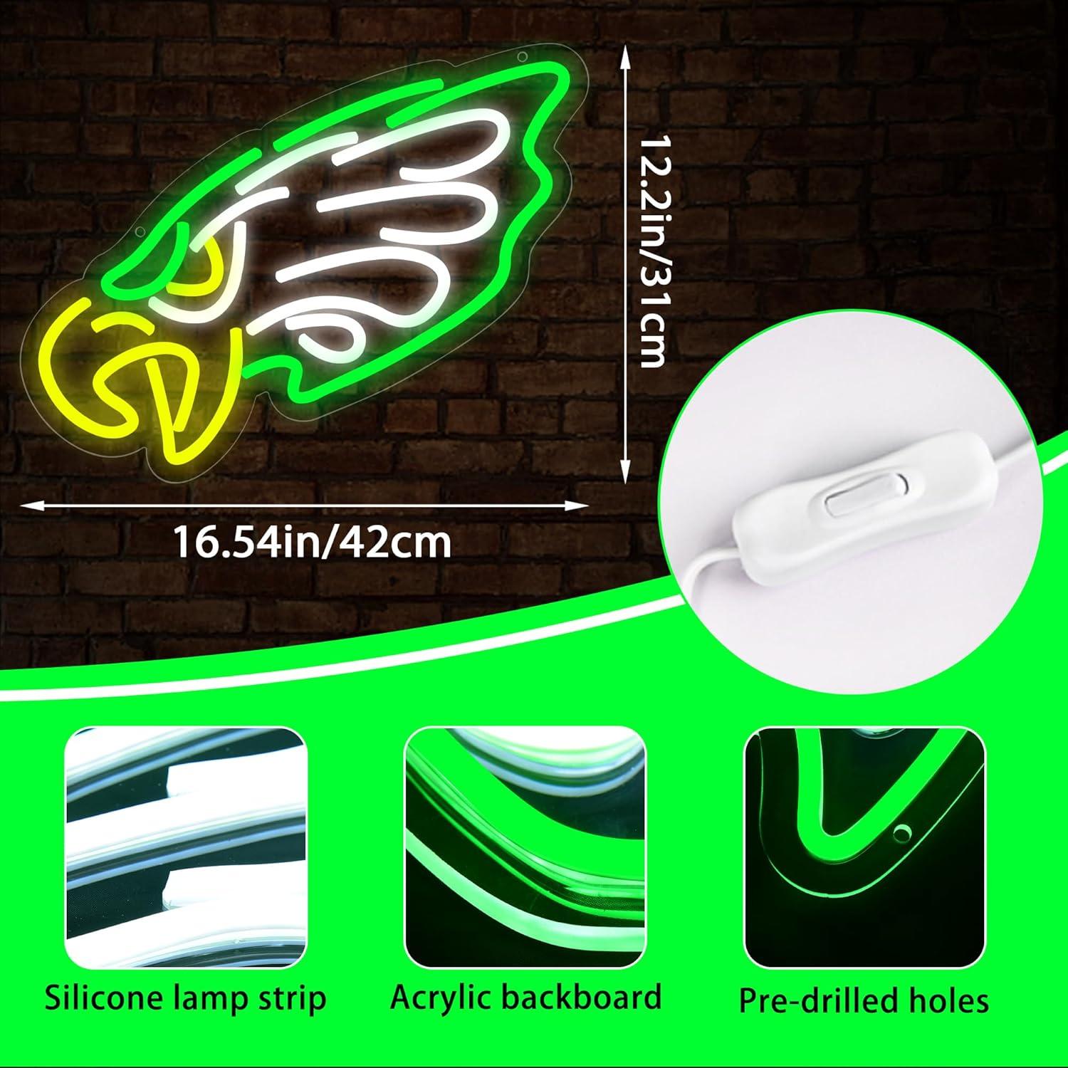 Luz de Neón LED Brineon Verde para Decoración de Fútbol 18.8x36.3cm