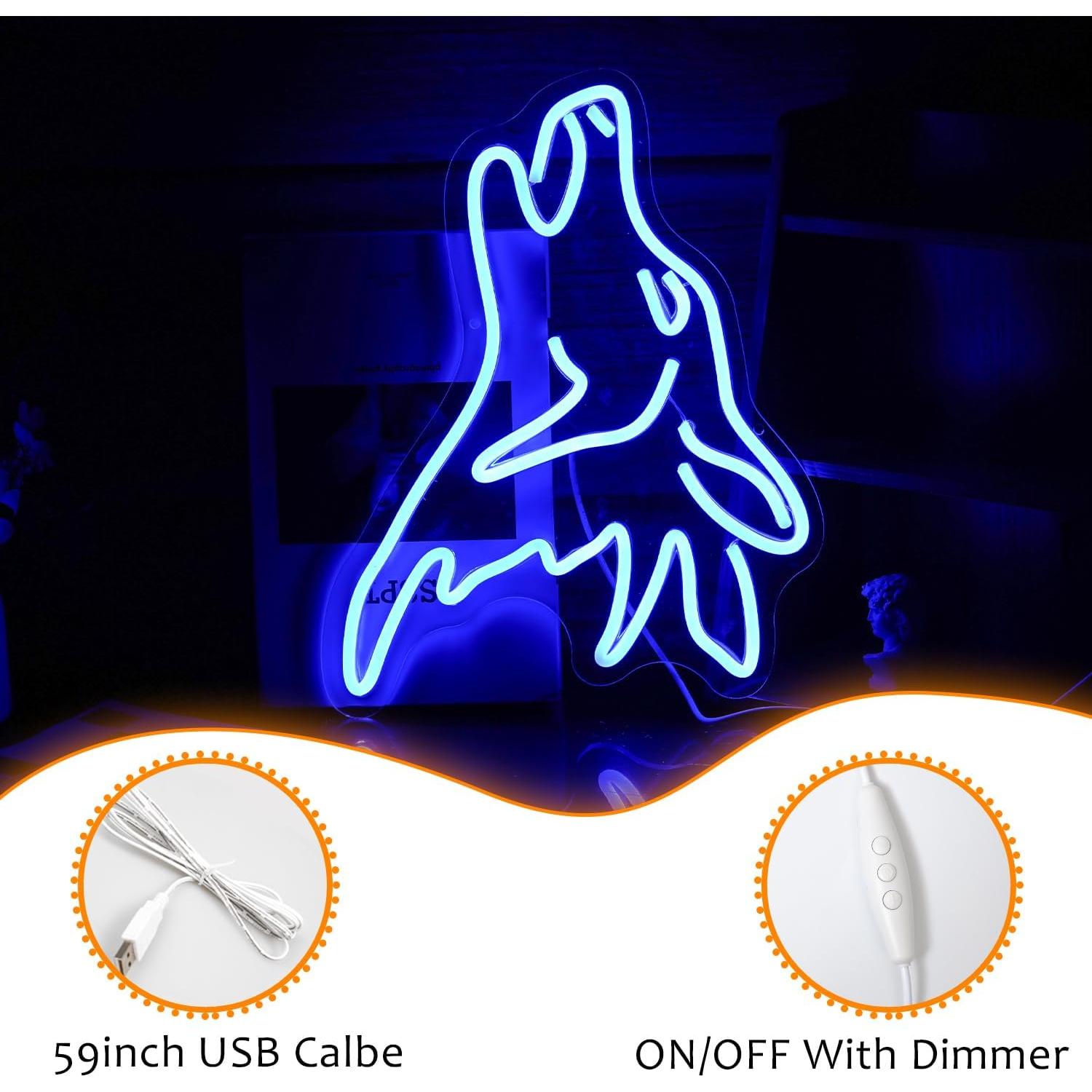 Letrero de Neón de Lobo Azul LISIGNVE Luz LED Dimmable