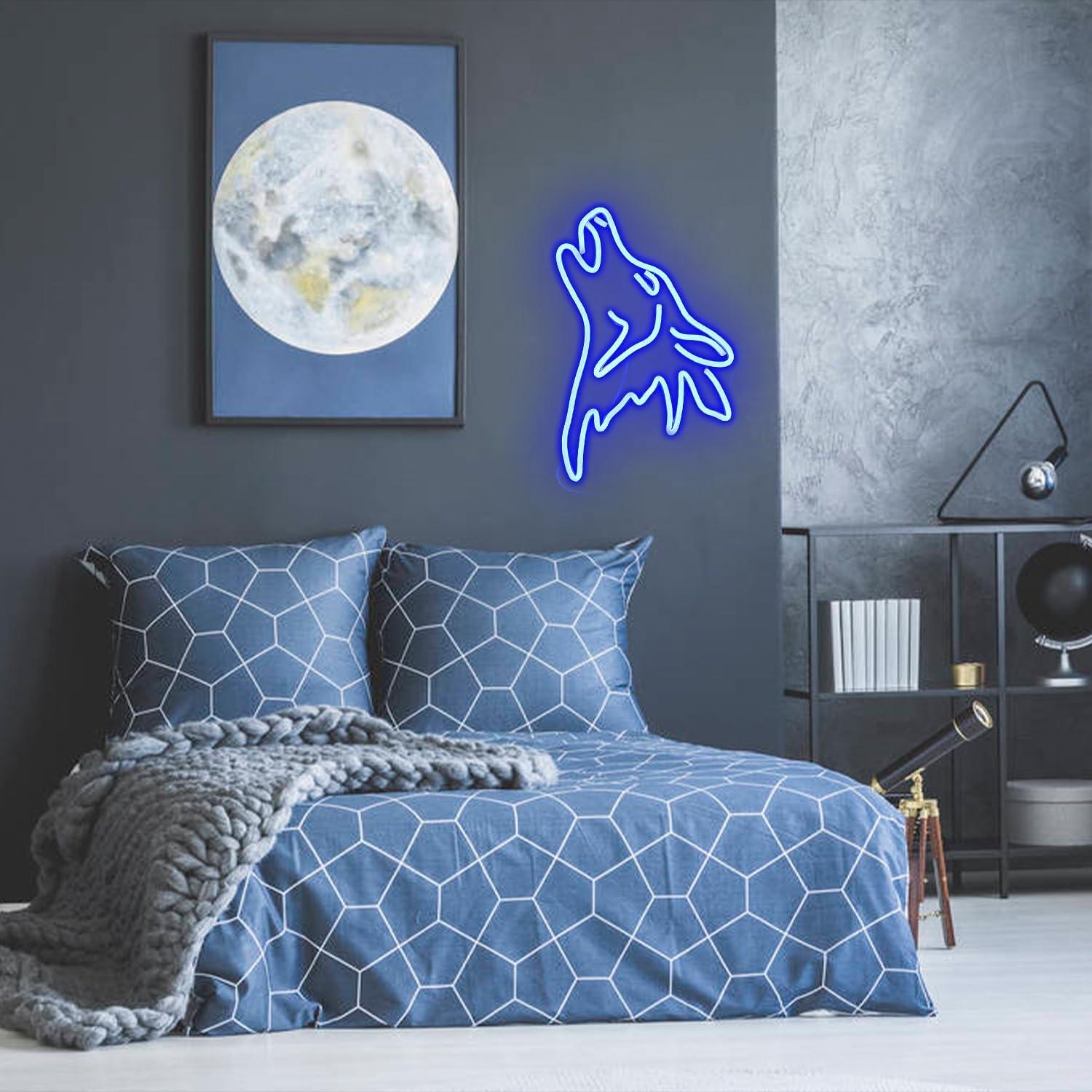 Letrero de Neón de Lobo Azul LISIGNVE Luz LED Dimmable