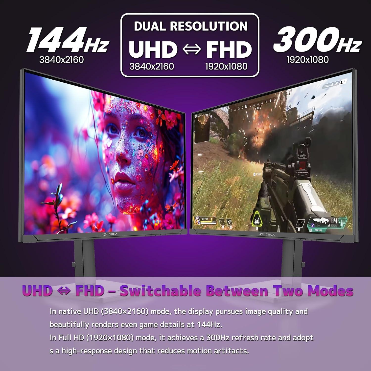 Monitor Gaming CRUA 27" IPS UHD 4K 144Hz Doble Modo Negro