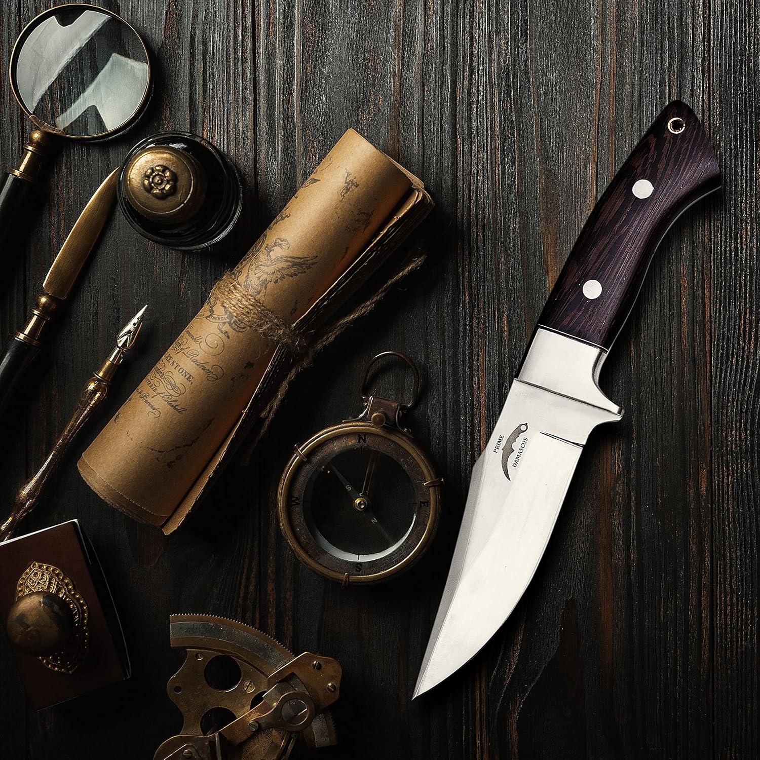 Cuchillo de Caza Prime Damascus Hoja Fija 20.6cm con Funda