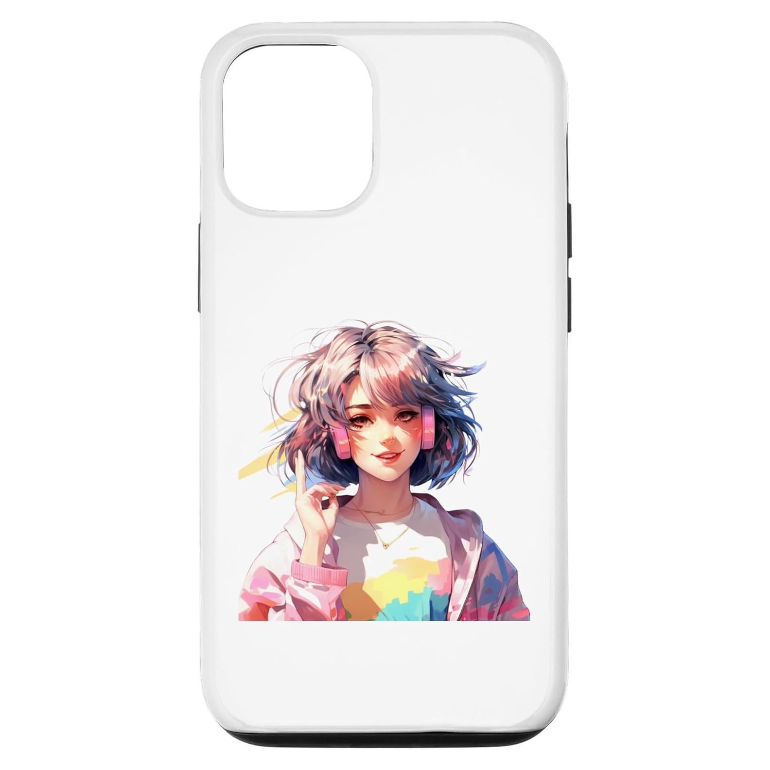 Funda Protectora iPhone 15 Kawaii Chica con Auriculares