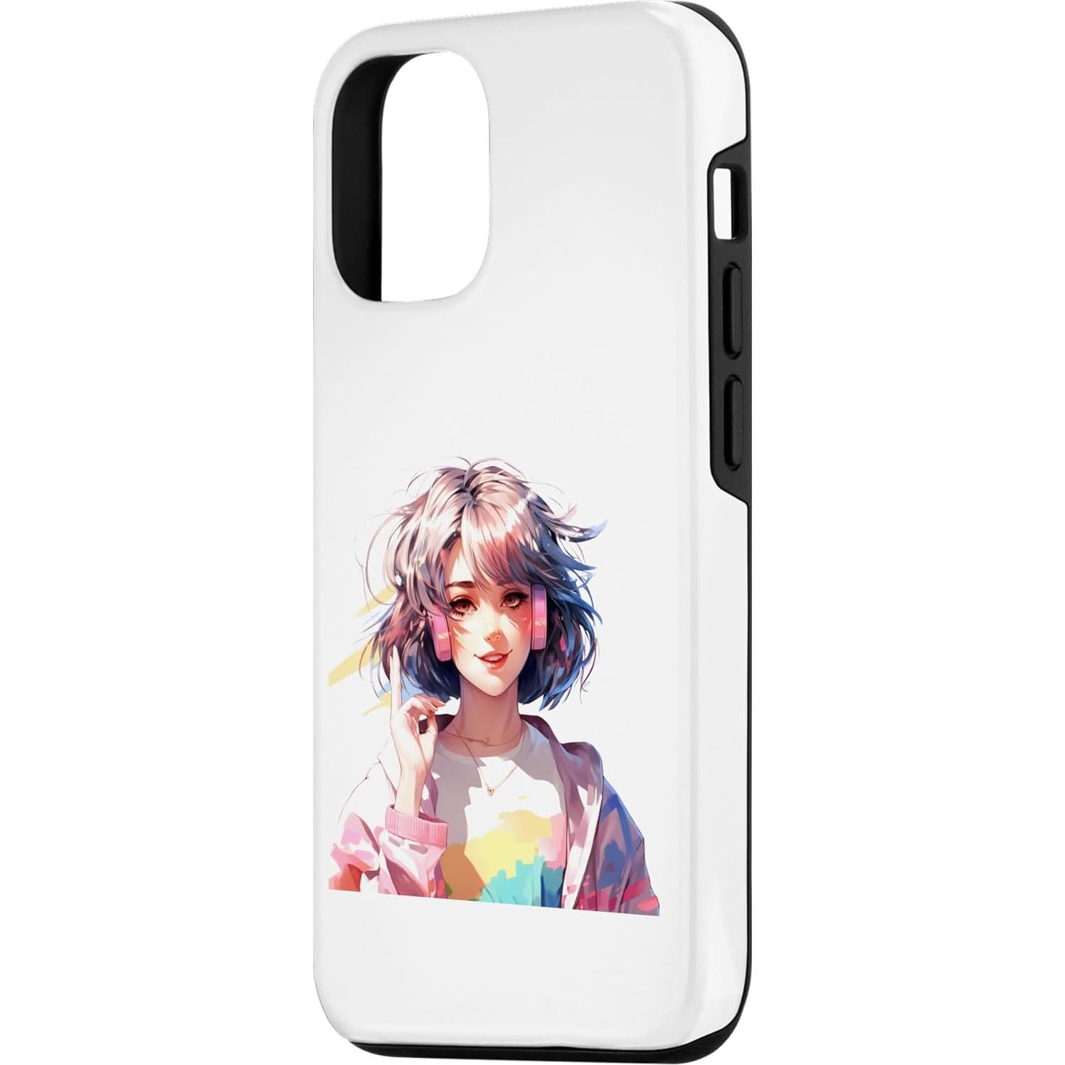 Funda Protectora iPhone 15 Kawaii Chica con Auriculares