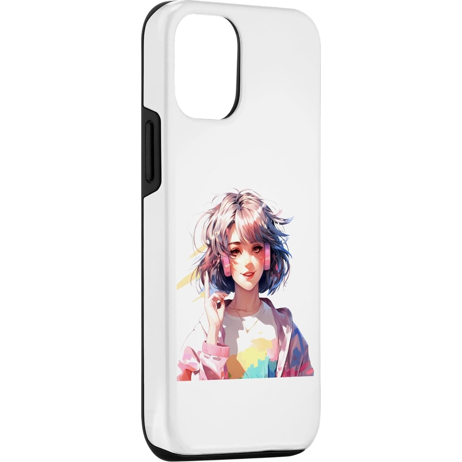 Funda Protectora iPhone 15 Kawaii Chica con Auriculares