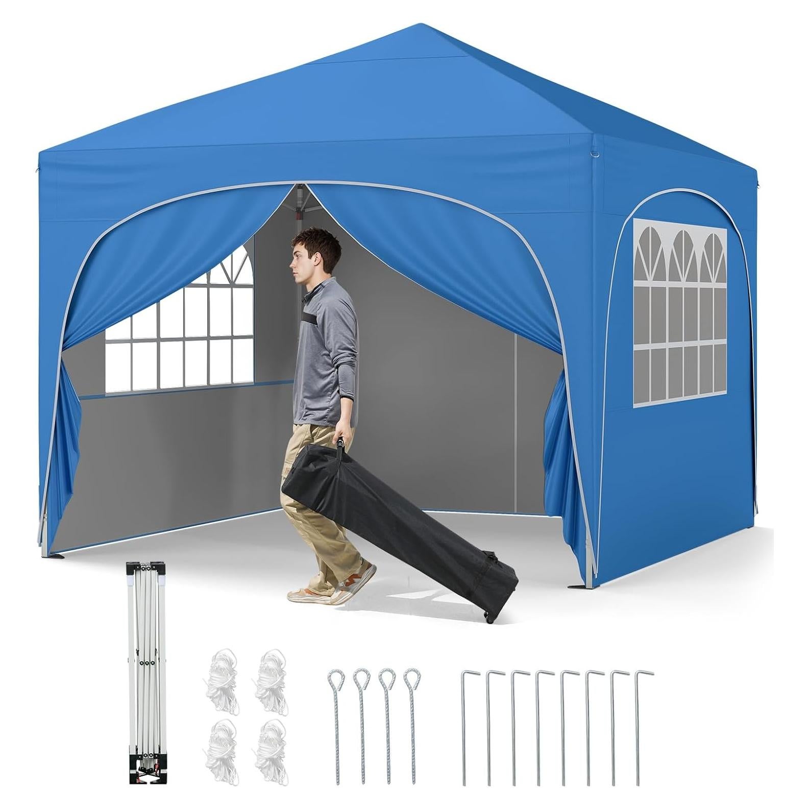 Carpa Pop Up Tangkula 3x3m Azul con 4 Paredes Desmontables
