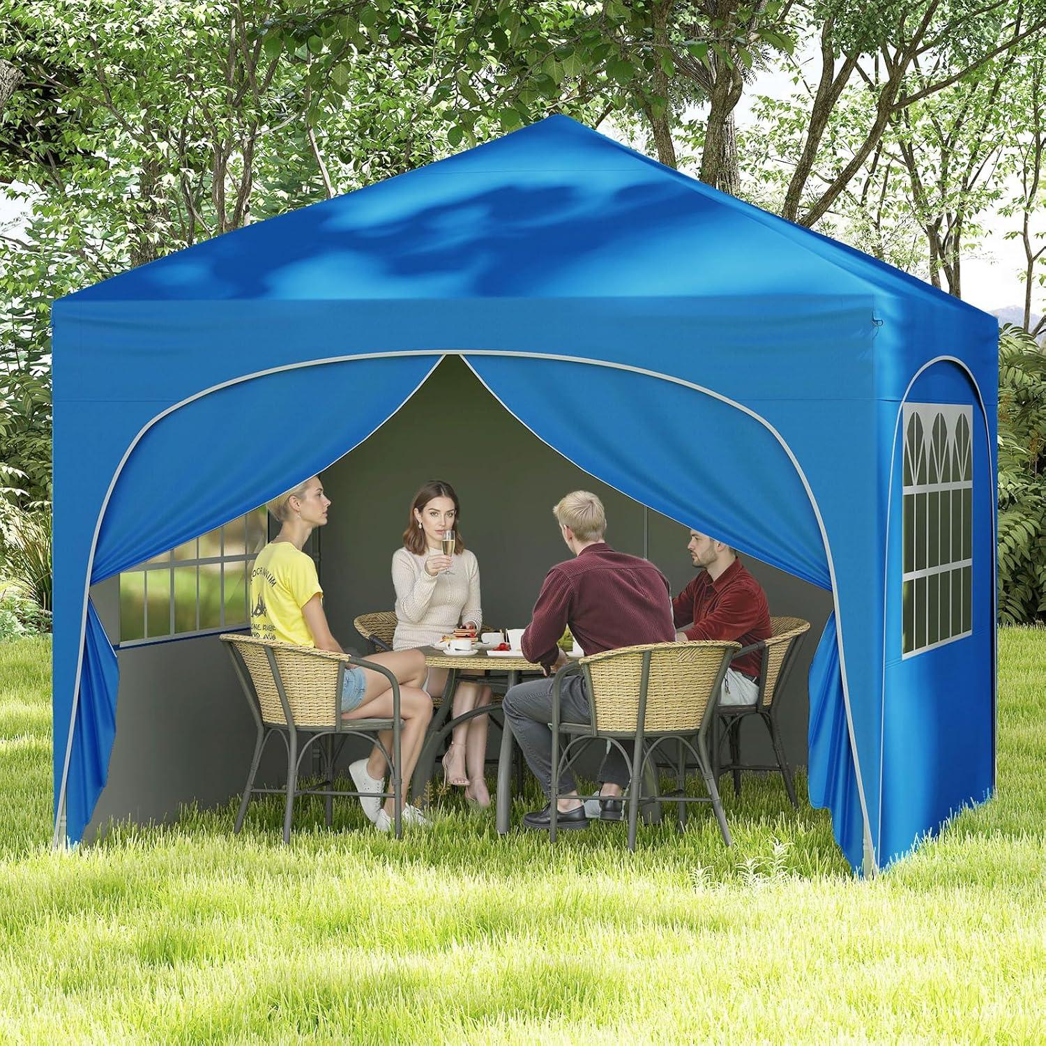 Carpa Pop Up Tangkula 3x3m Azul con 4 Paredes Desmontables
